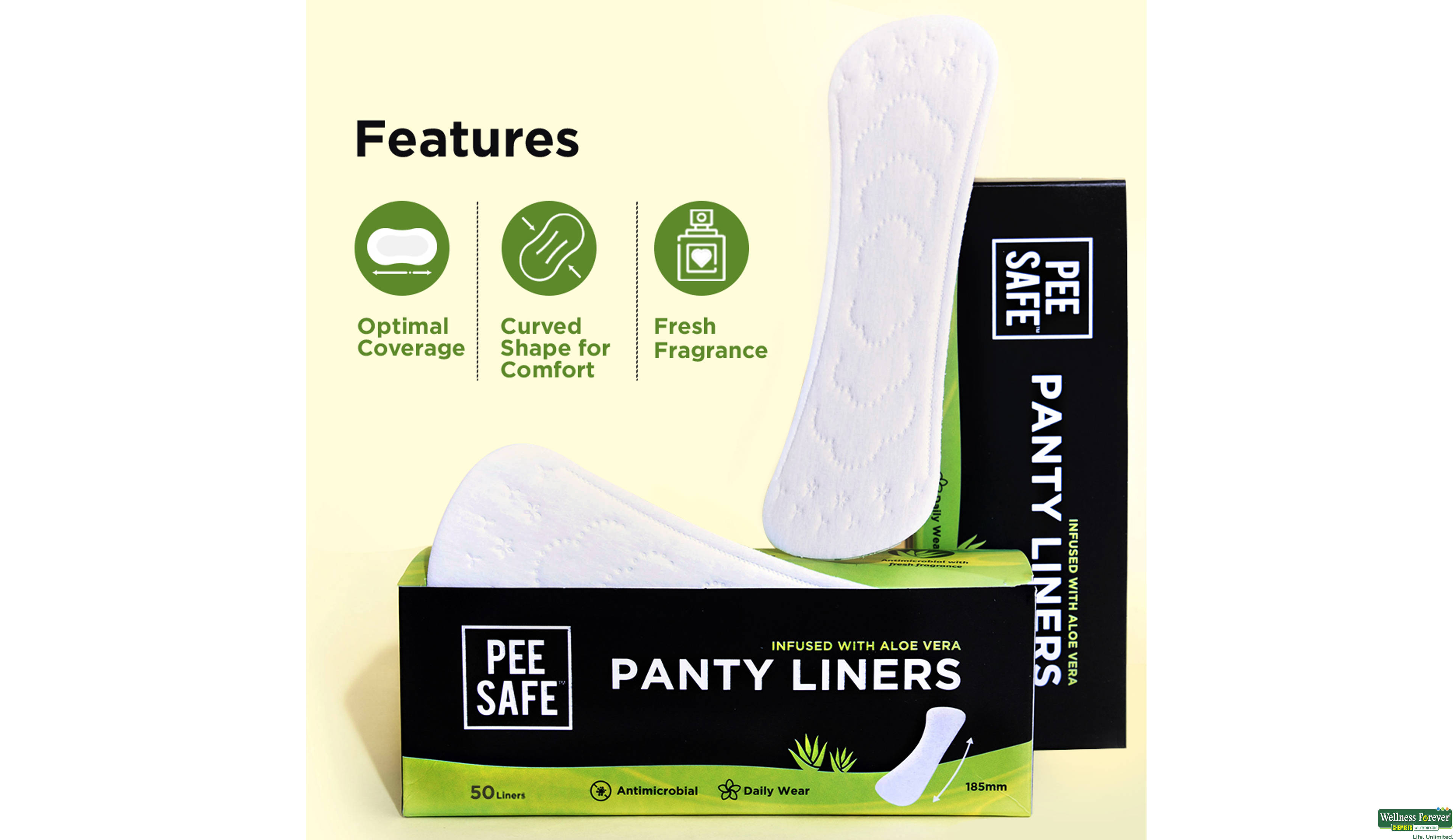 PEE SAFE ALOE VERA PANTY LINERS 50PC- 3, 130GM, null