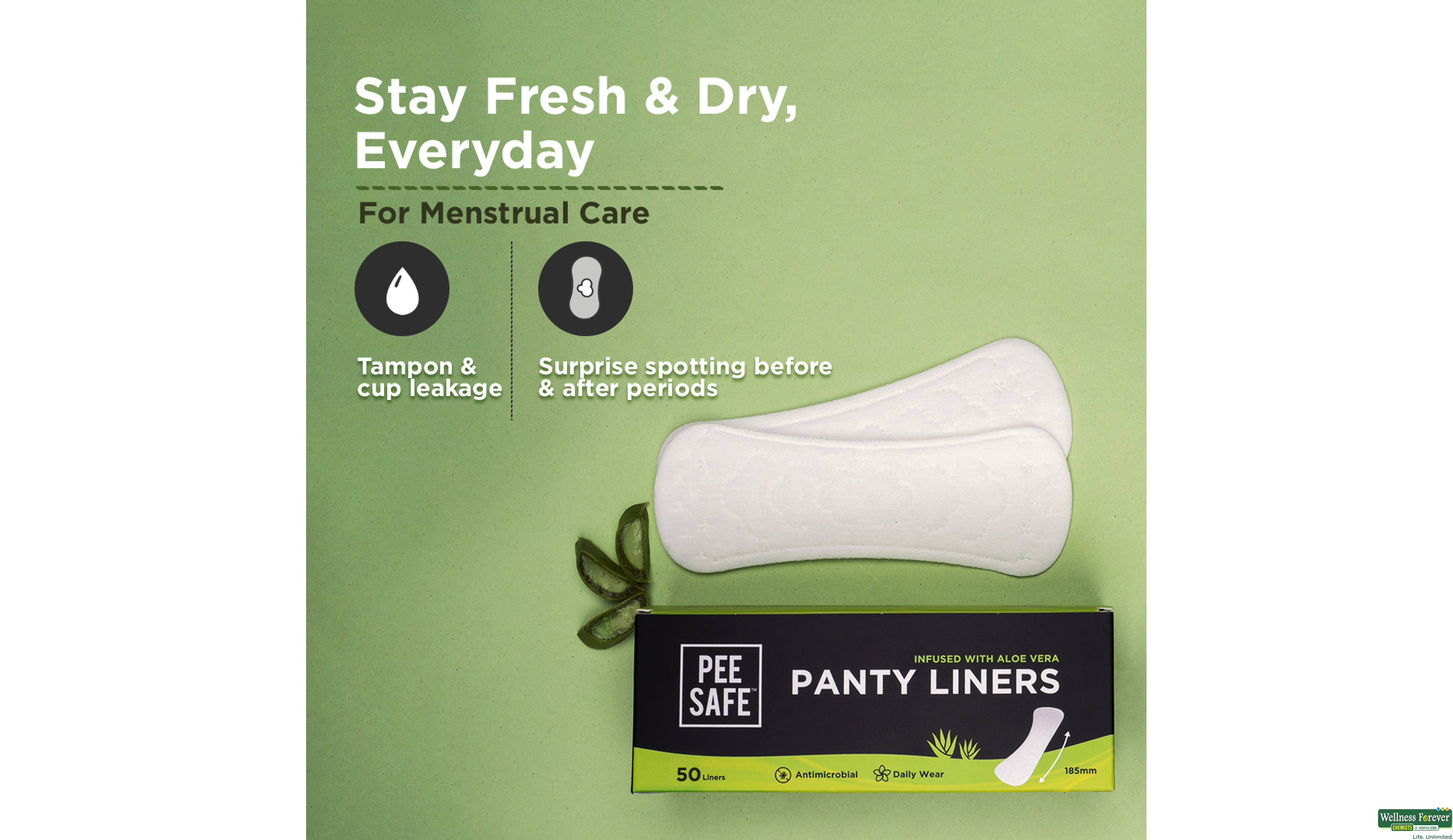 PEE SAFE ALOE VERA PANTY LINERS 50PC- 6, 130GM, null
