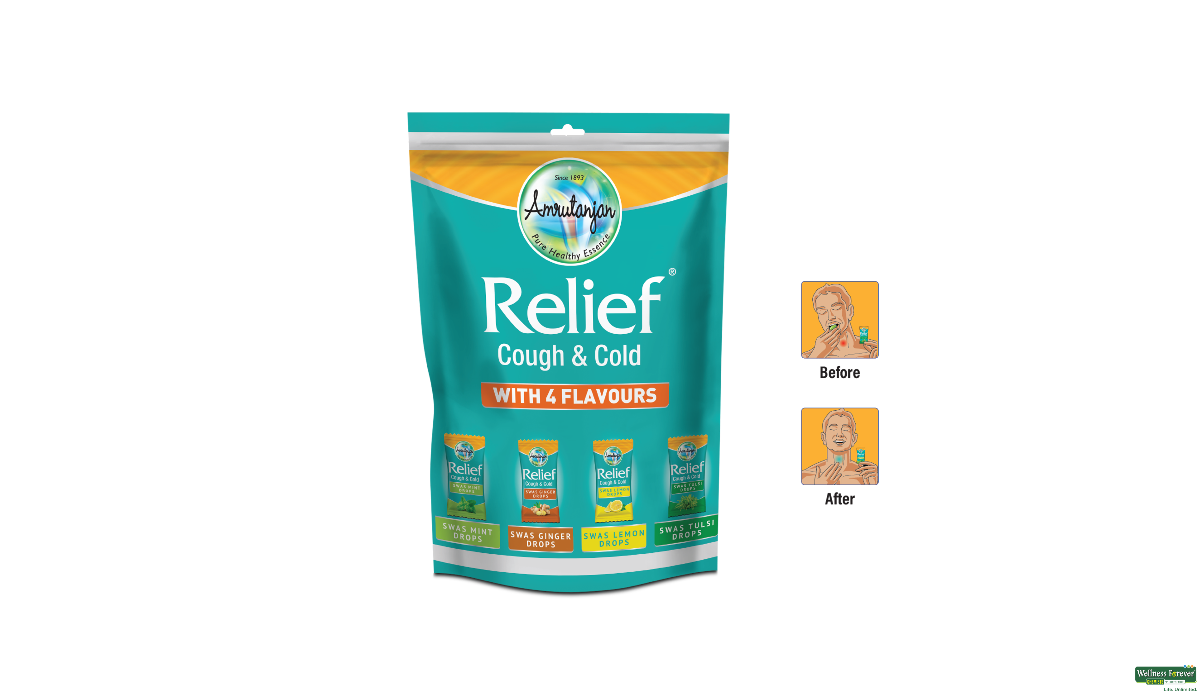 AMRUTANJAN LOZENGES COUGH & COLD RELIEF SWAS DROP (ASSORTED FLAVORS) 30PC- 1, 85GM, null