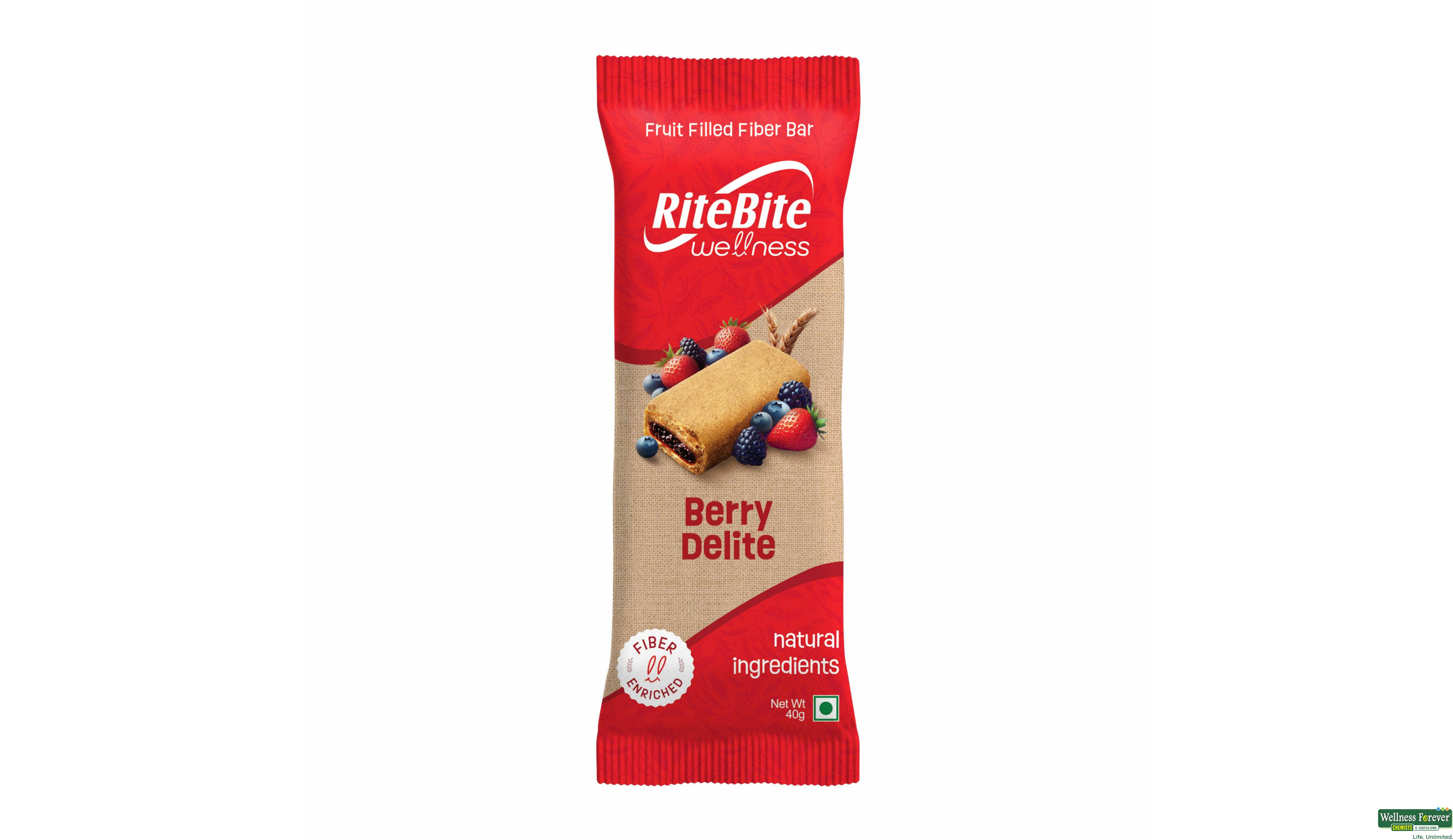 RITEBITE WELLNESS FRUIT FILLED FIBER BAR BERRY DELIGHT 40G- 1, 40GM, null