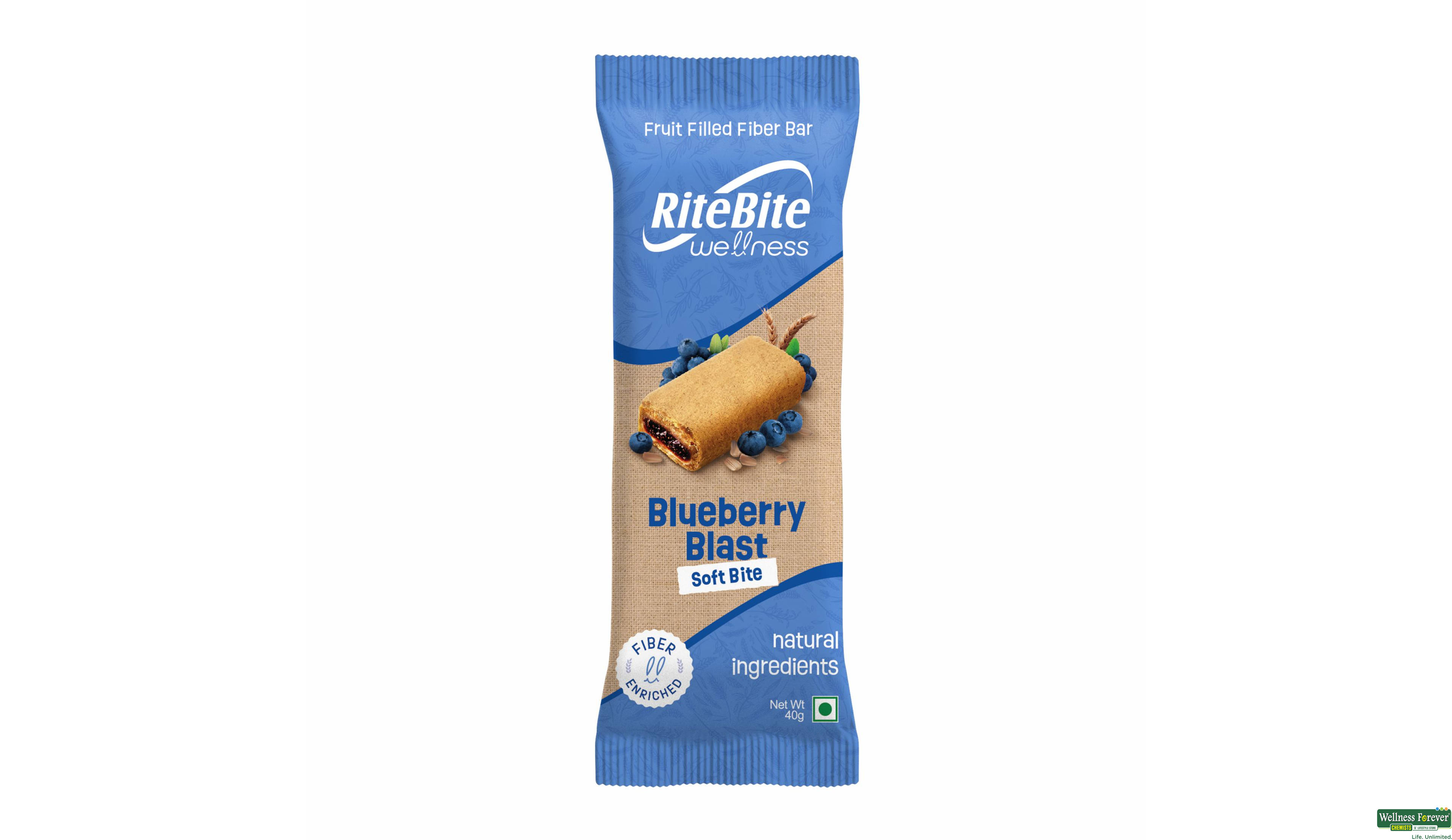 RITEBITE WELLNESS FRUIT FILLED FIBER BAR BLUEBERRY BLAST 40G- 1, 40GM, null