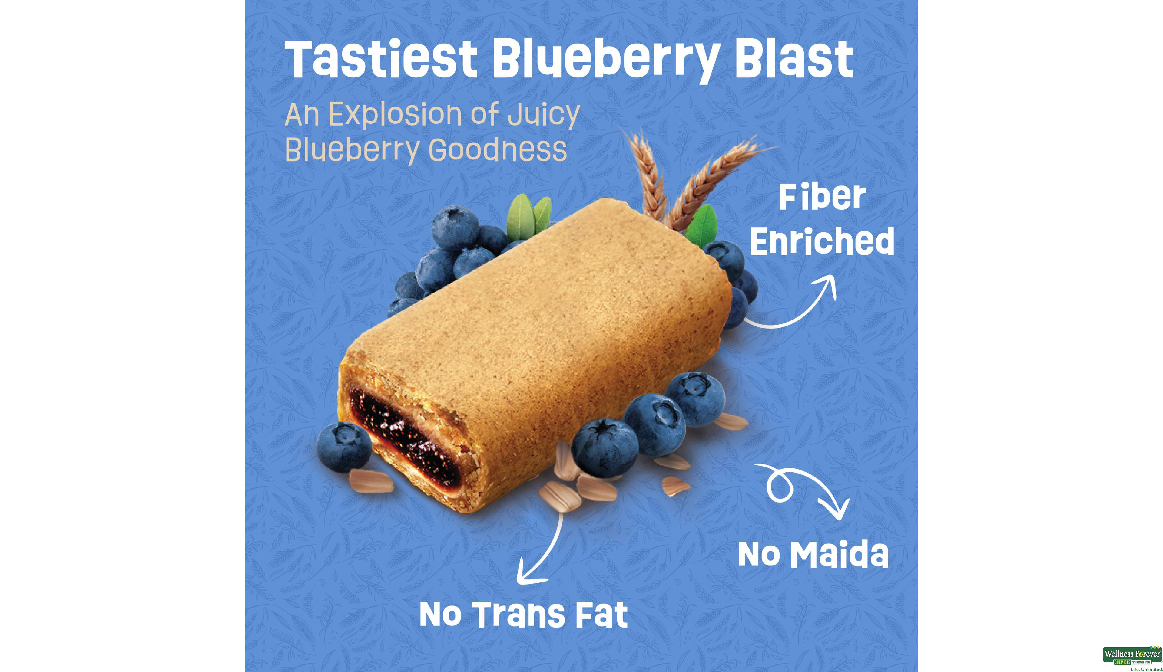 RITEBITE WELLNESS FRUIT FILLED FIBER BAR BLUEBERRY BLAST 40G- 3, 40GM, null