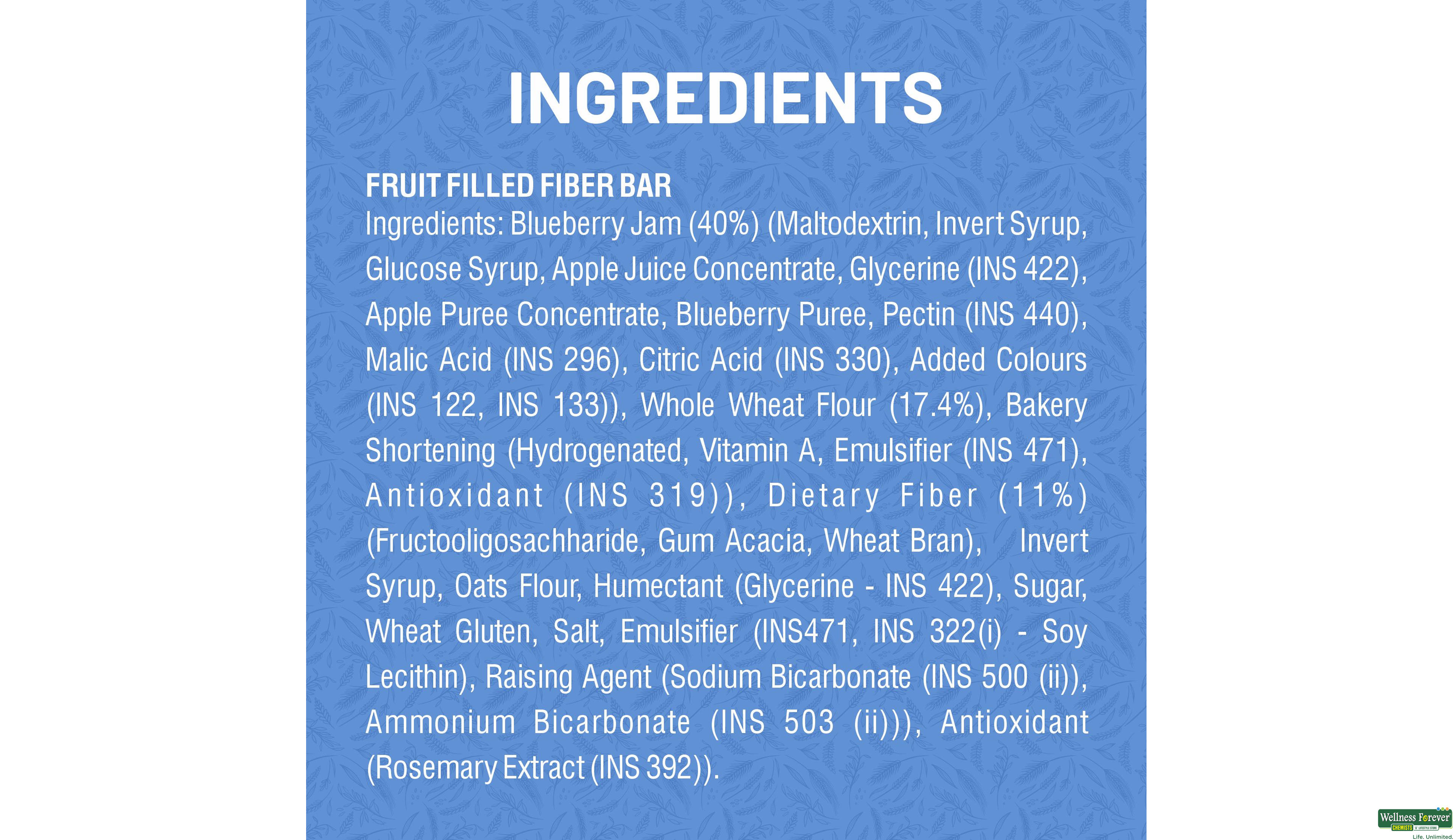 RITEBITE WELLNESS FRUIT FILLED FIBER BAR BLUEBERRY BLAST 40G- 6, 40GM, null