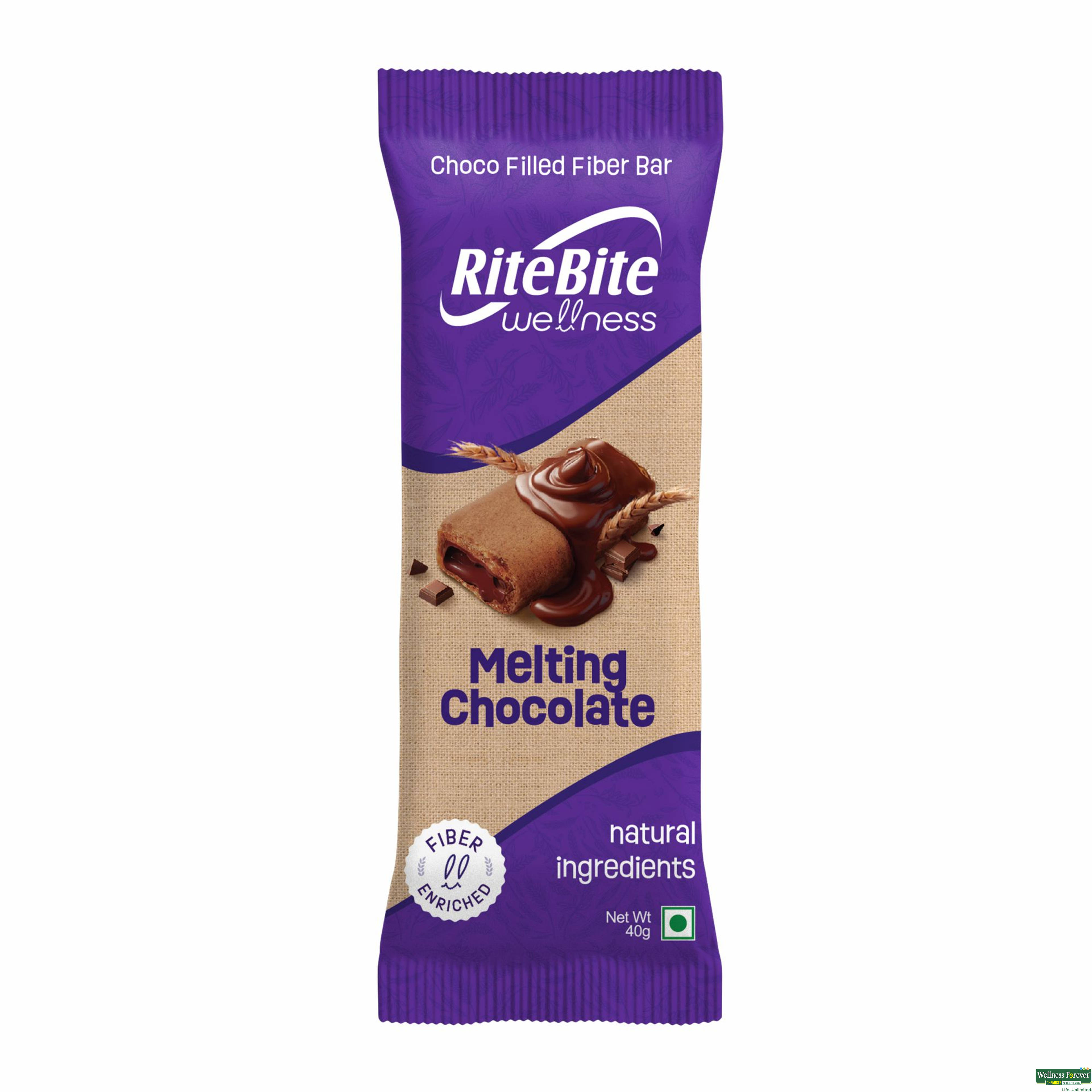 Ritebite Wellness Choco Filled Fiber Bar Melting Chocolate 40g
-image