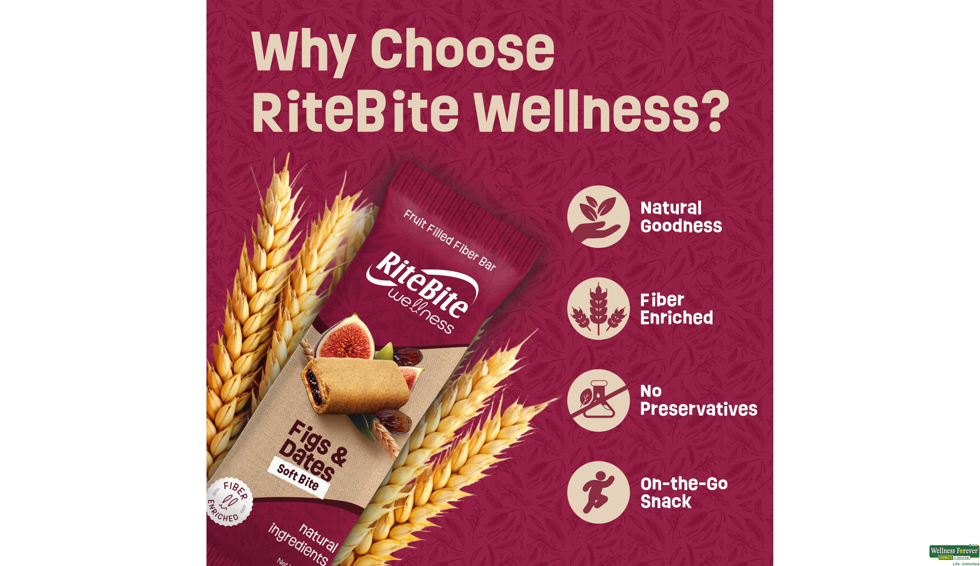 RITEBITE WELLNESS FRUIT FILLED FIBER BAR FIGS & DATES 40G- 4, 40GM, null