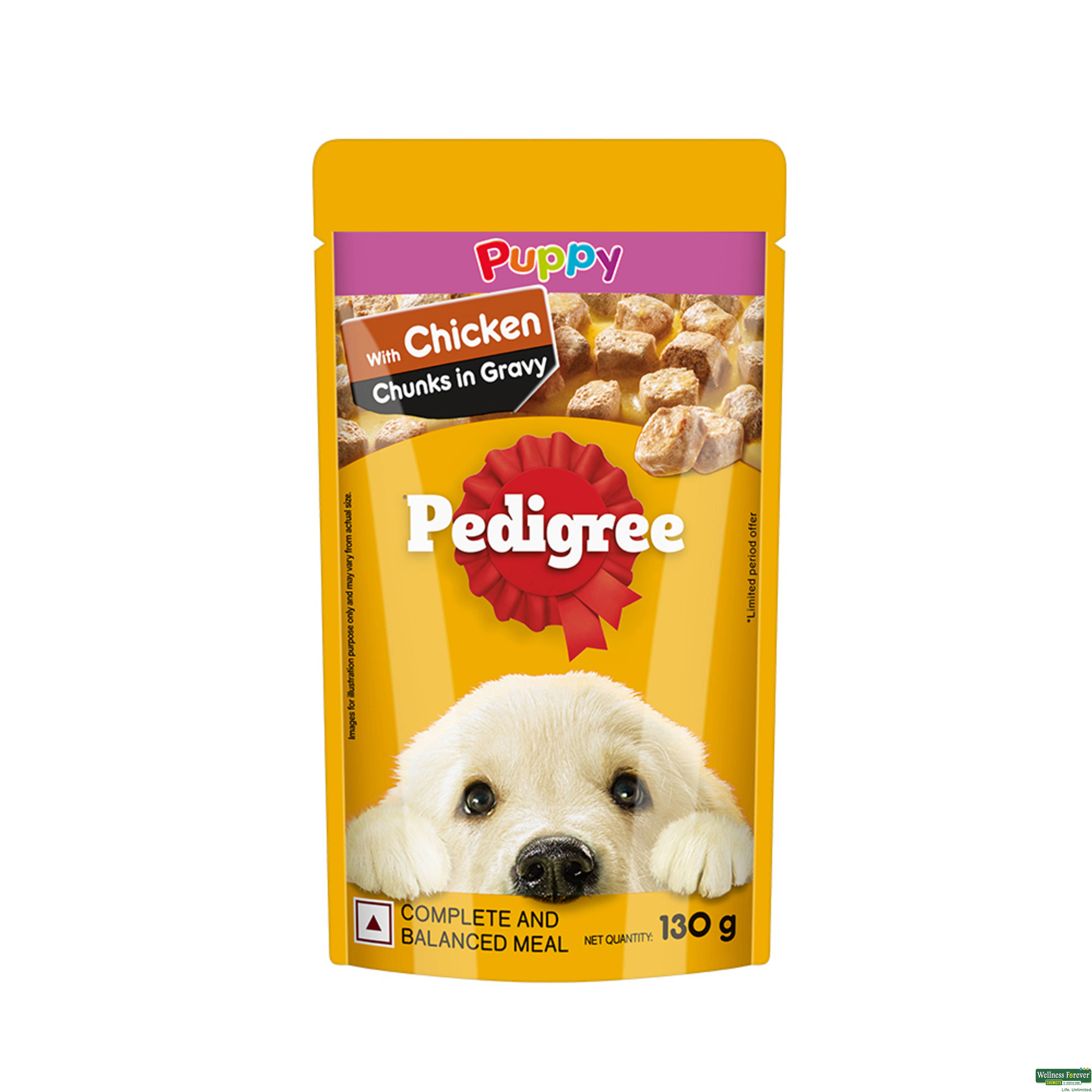 Pedigree Puppy Wet Dog Food with Chicken Chunks in Gravy 130 g | Complete & Balanced Food for Puppies
-image