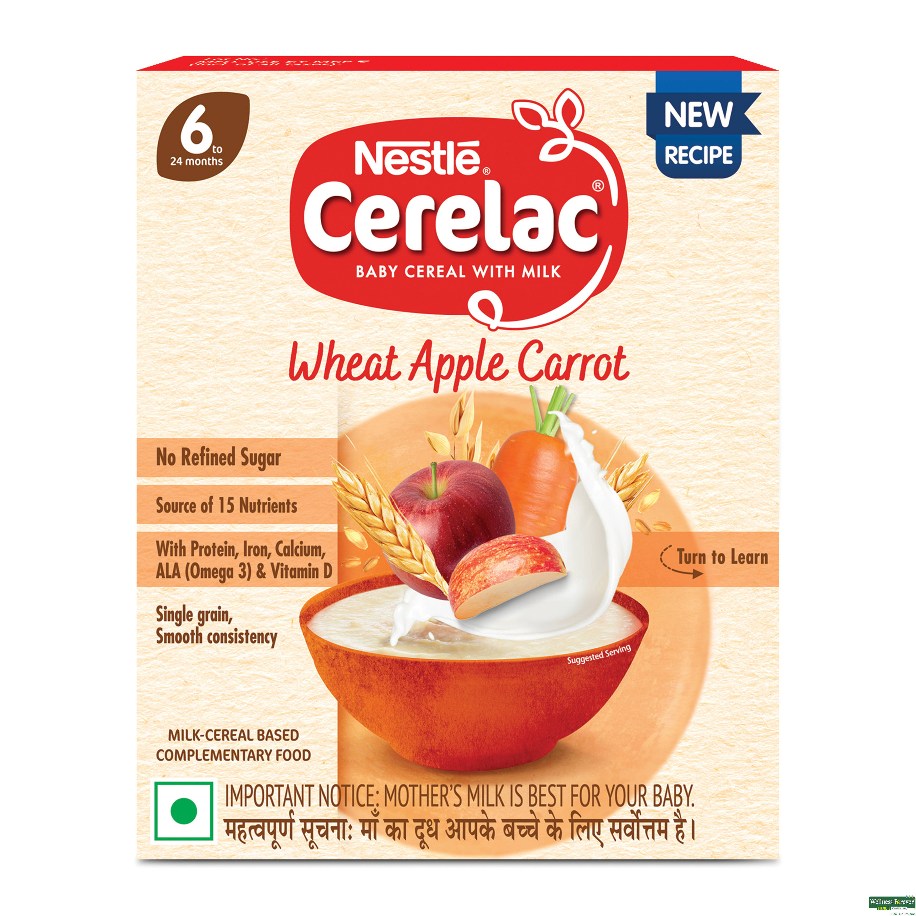 Cerelac Stage 1 Wheat Apple Carrot Zero Sugar Refil 300g
-image