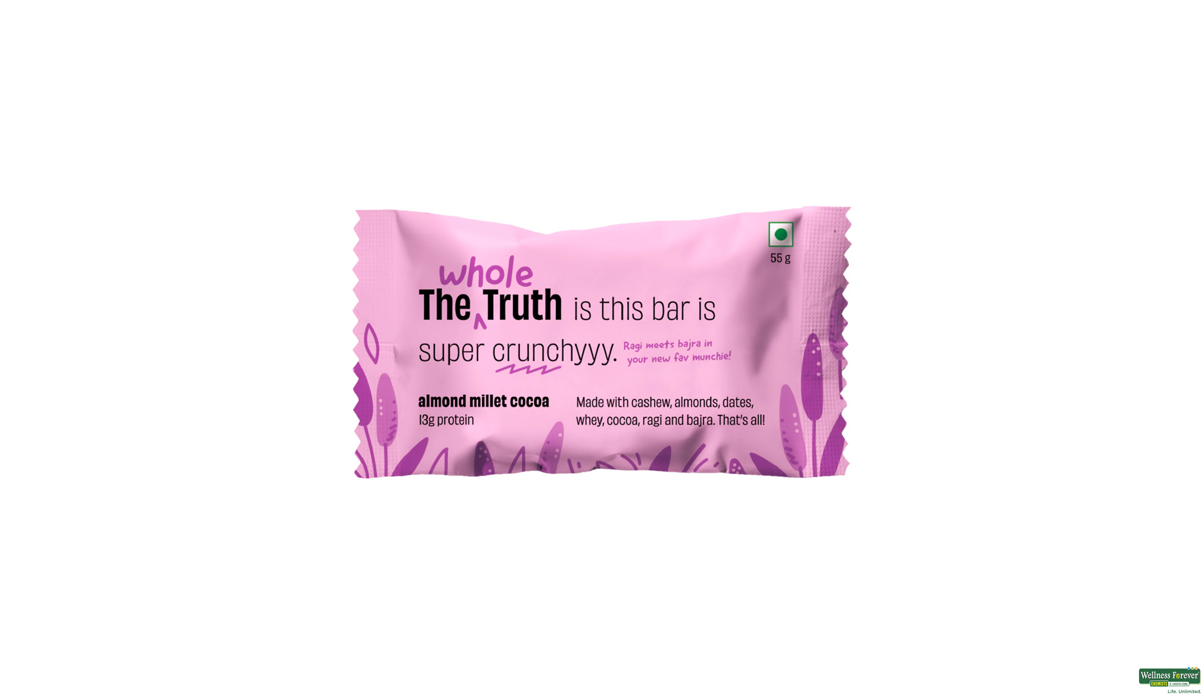 THE WHOLE TRUTH ALMOND MILLET COCOA PROTEIN BAR 55G- 1, 55GM, null