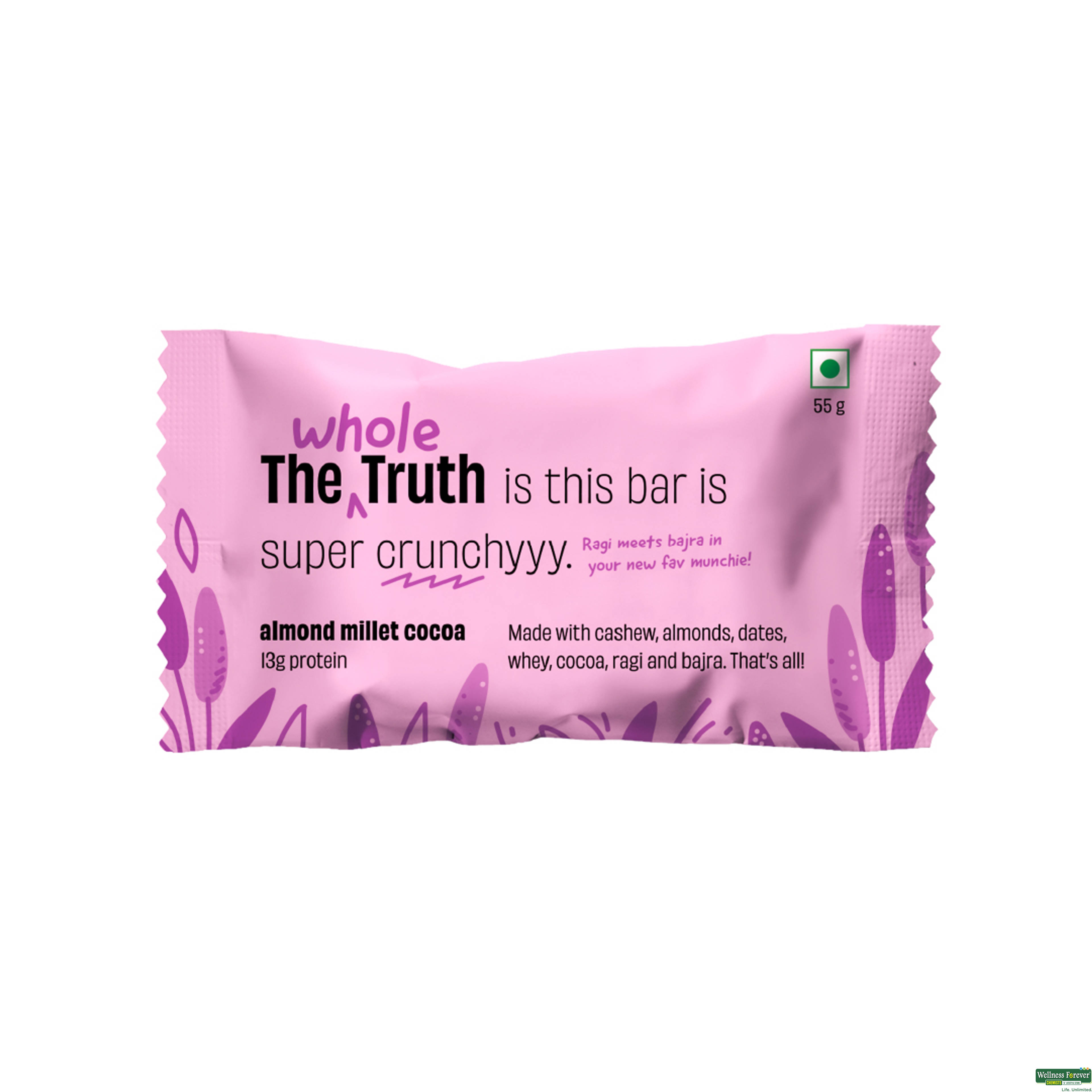 THE WHOLE TRUTH ALMOND MILLET COCOA PROTEIN BAR 55G-image