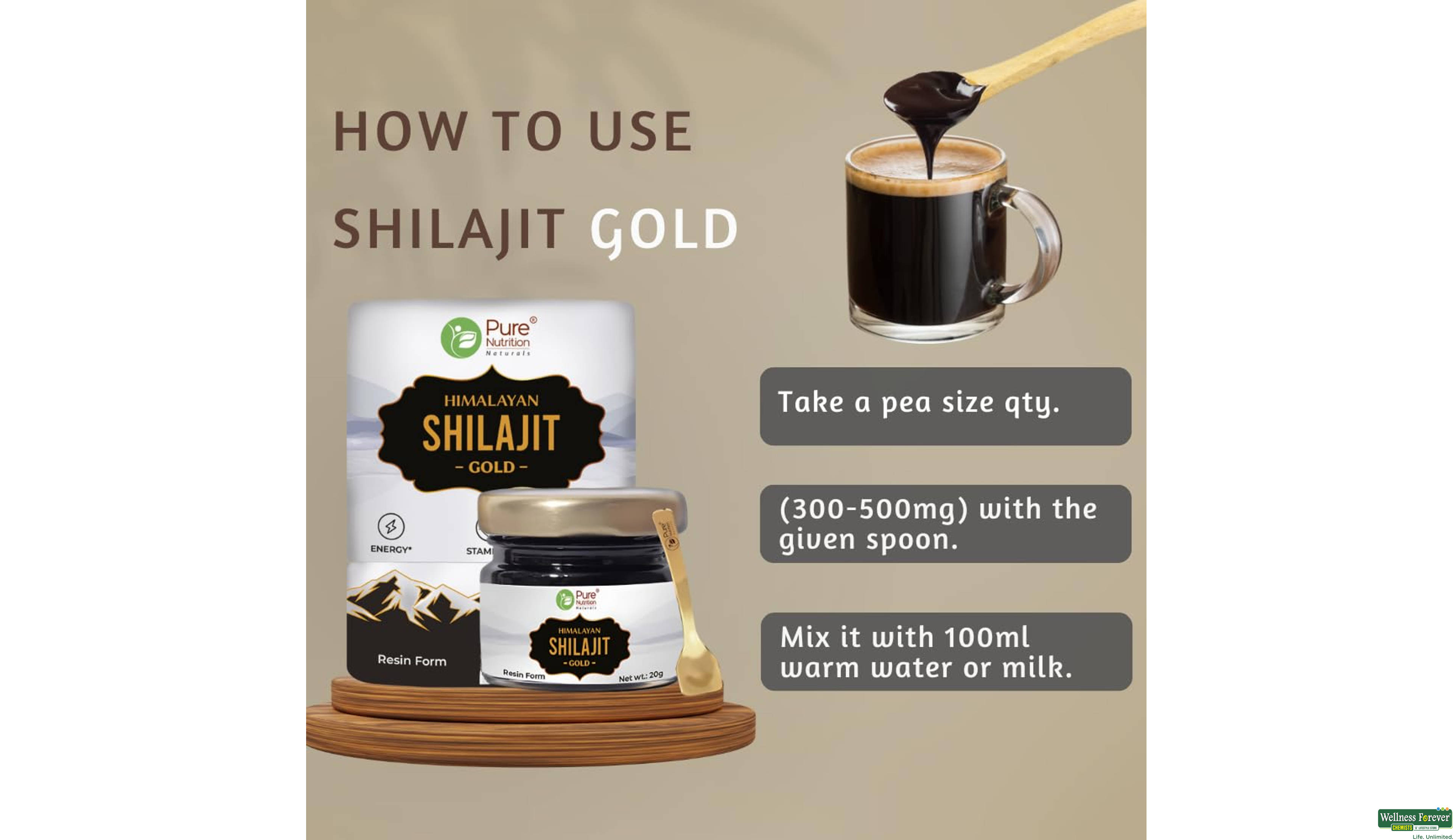 PURE NUTRITION SHILAJIT GOLD RESIN 20GM- 4, 20GM, null