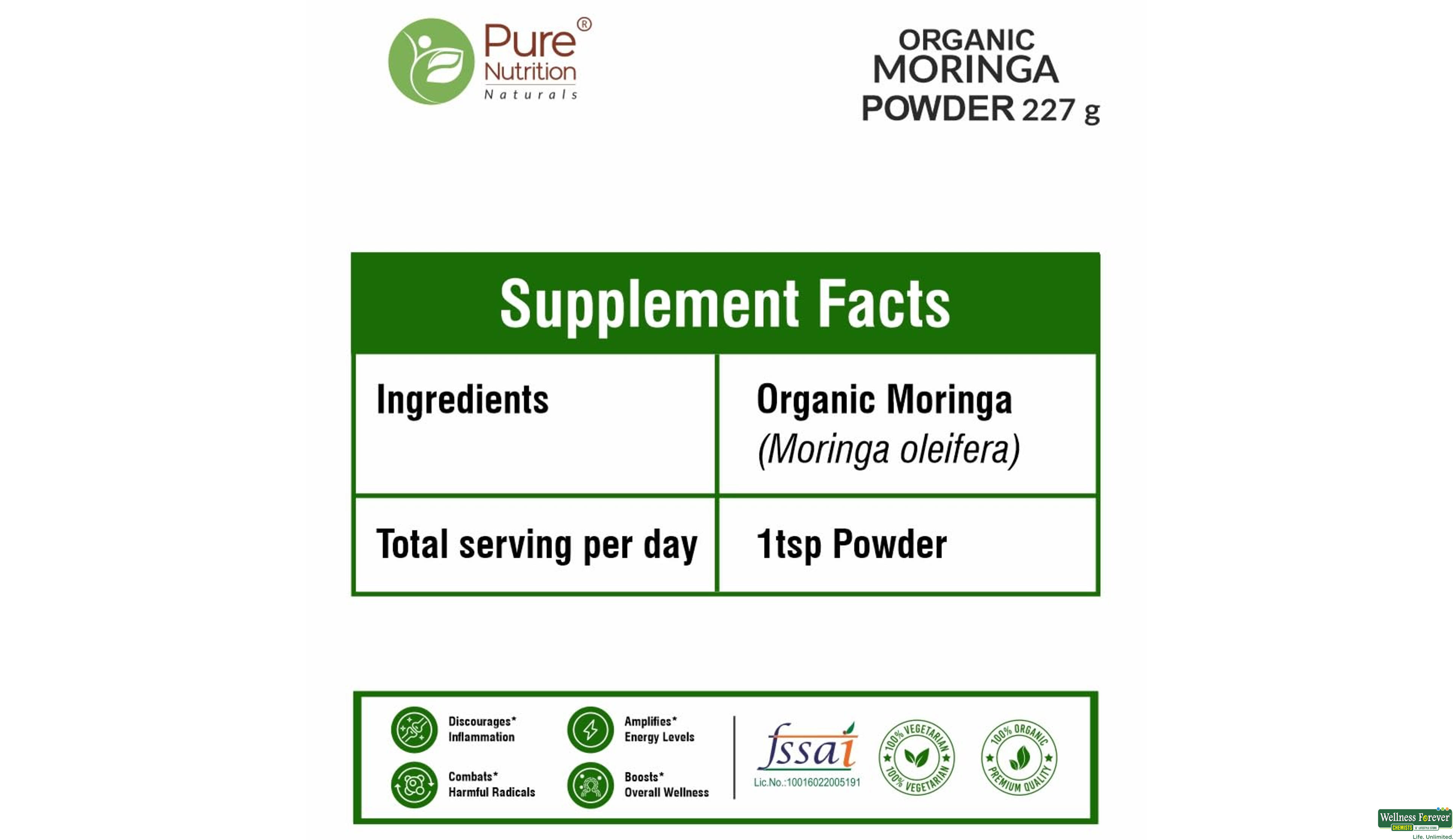 PURE NUTRITION ORGANIC MORINGA POWDER 227GM- 2, 227GM, null