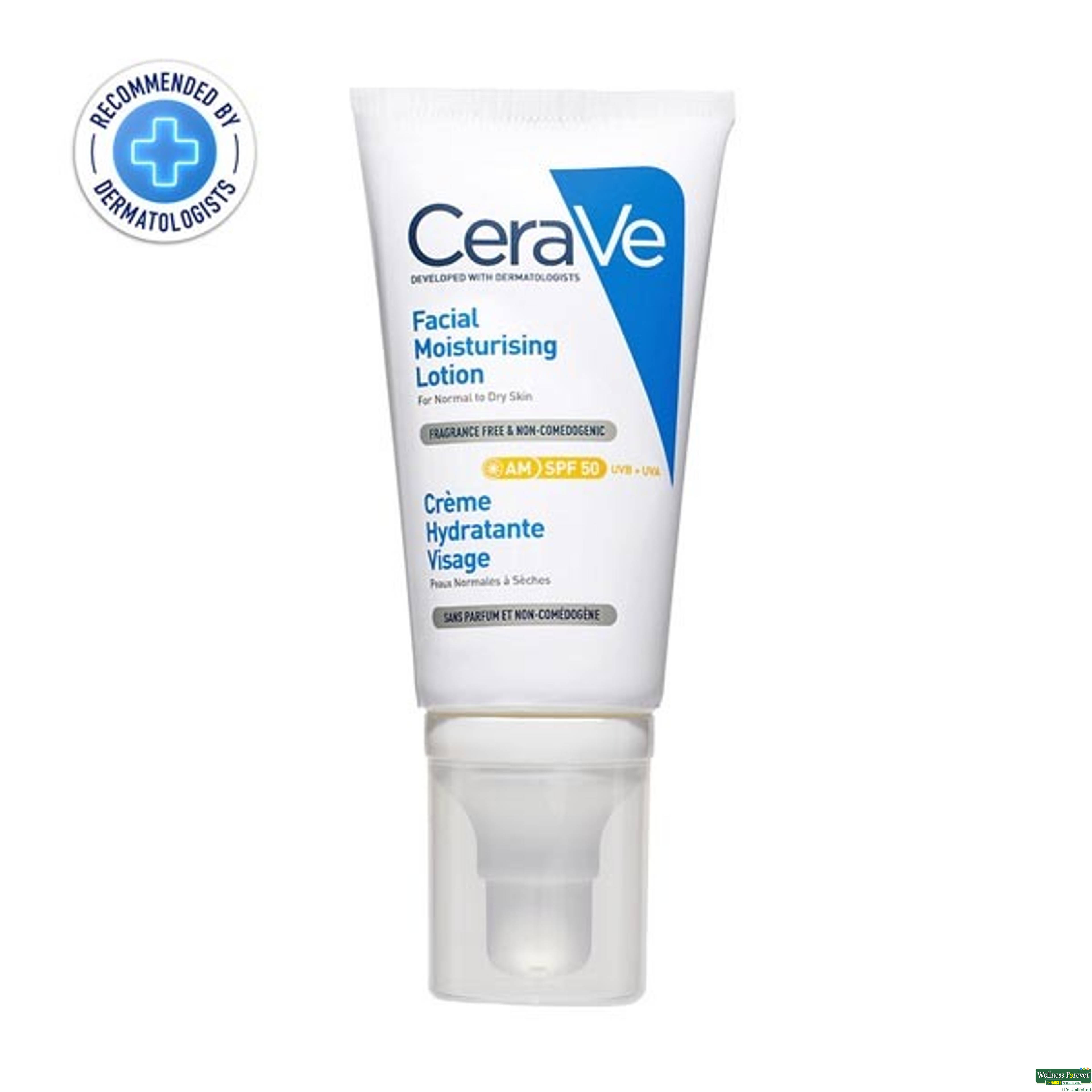 Cerave AM Facial Moisturizing Lotion For Normal to Dry Skin, Day Cream with Sunscreen SPF 50, 52 Ml-image