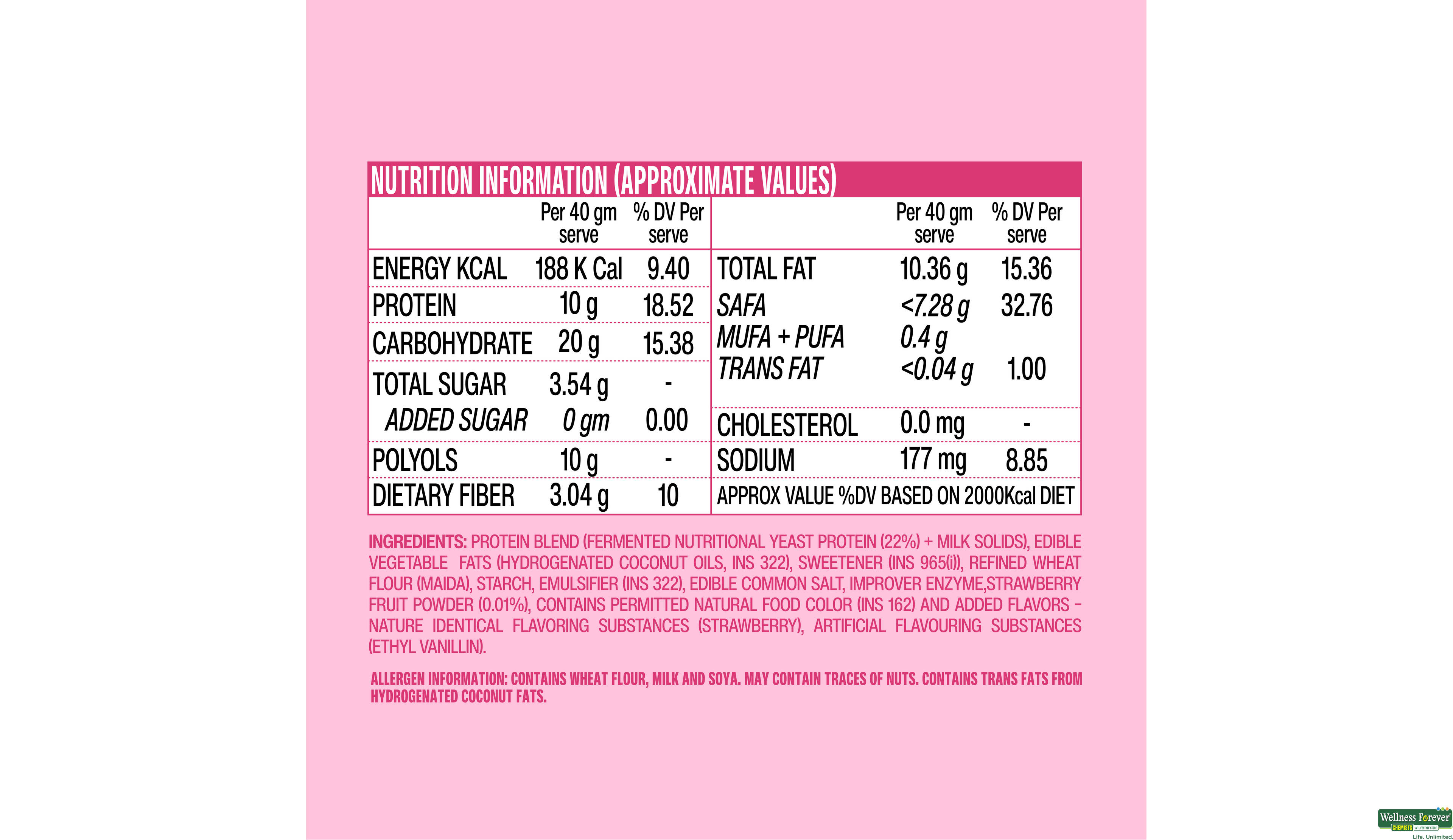 SUPERYOU STRAWBERRY PROTEIN WAFER BAR 40GM- 9, 40GM, null