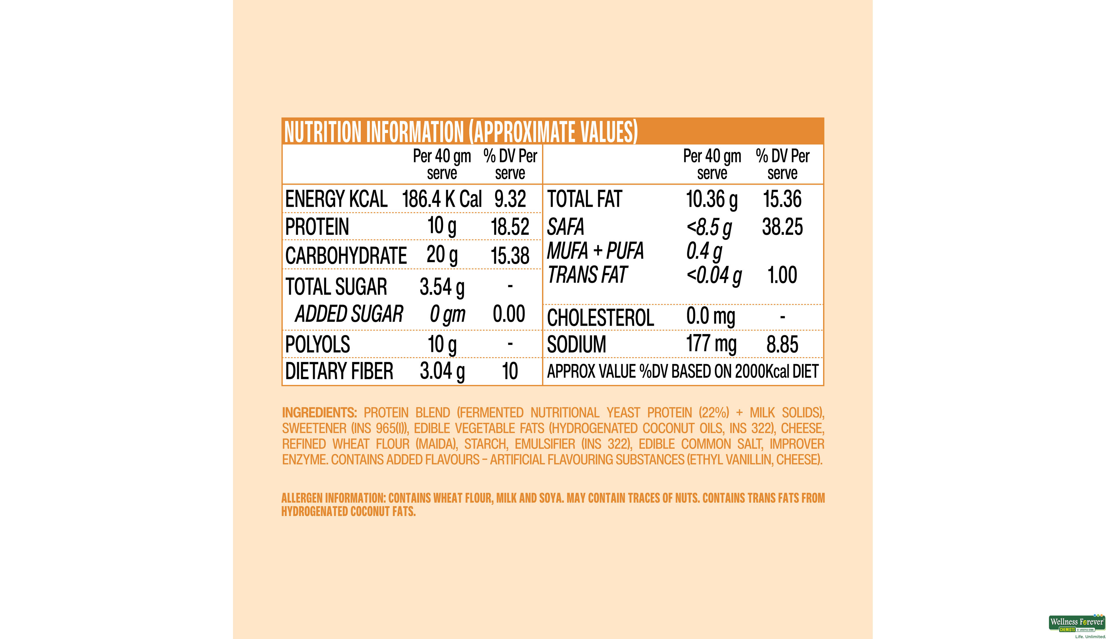 SUPERYOU CHEESE PROTEIN WAFER BAR 40GM- 9, 40GM, null