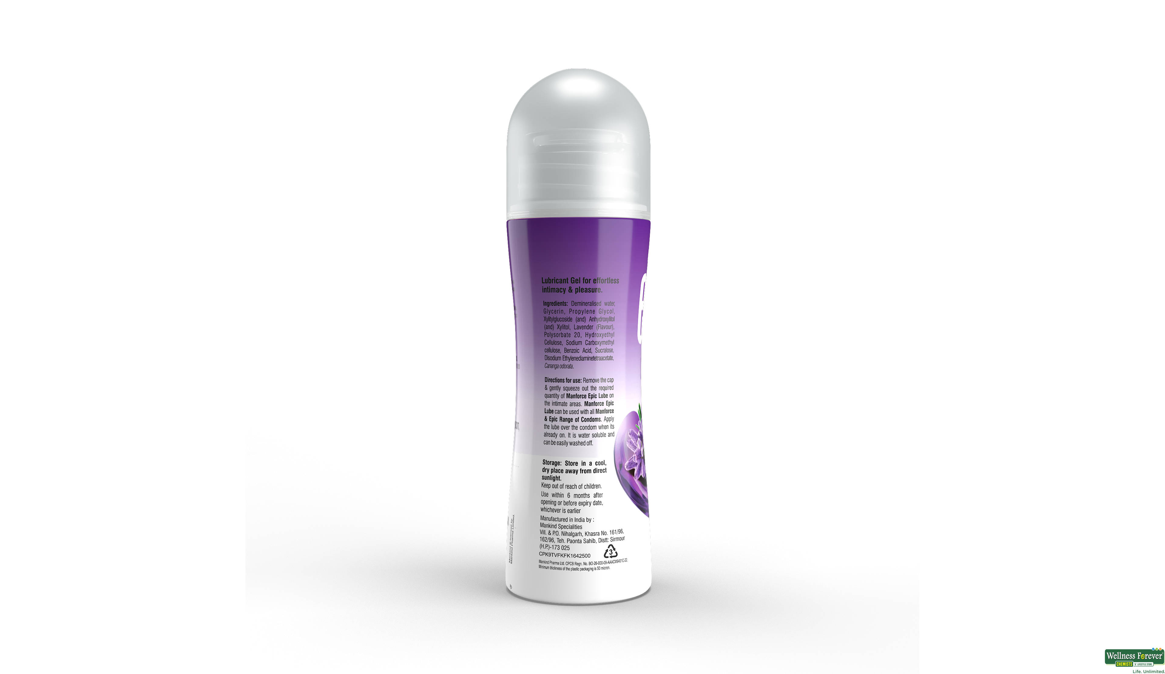 MANFORCE EPIC WATER BASED LUBE LAVENDER 60ML- 3, 60ML, null