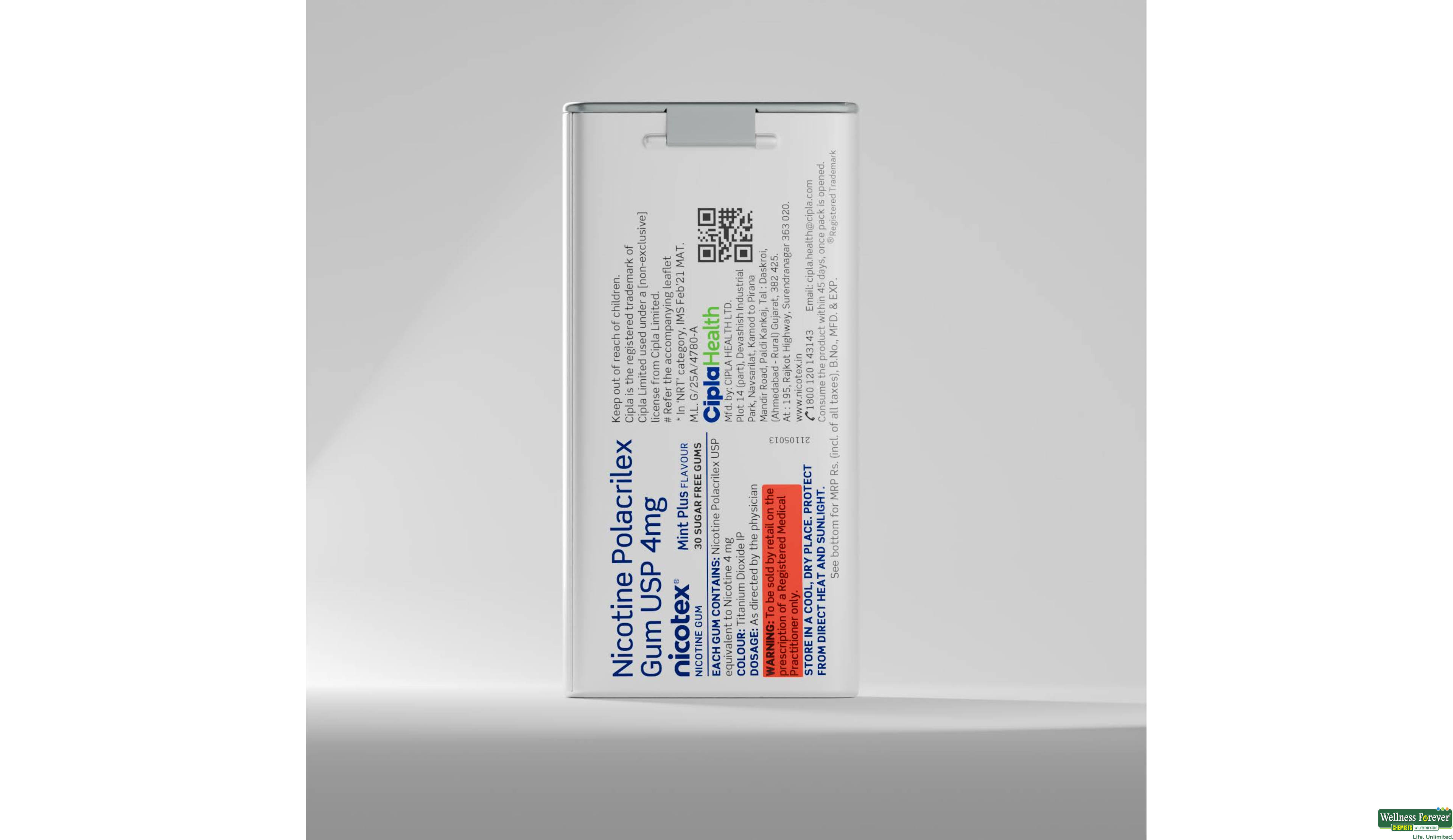 NICOTEX-MINT PLUS S/F TIN 4MG 30 GUM- 2, 30GUMS, null
