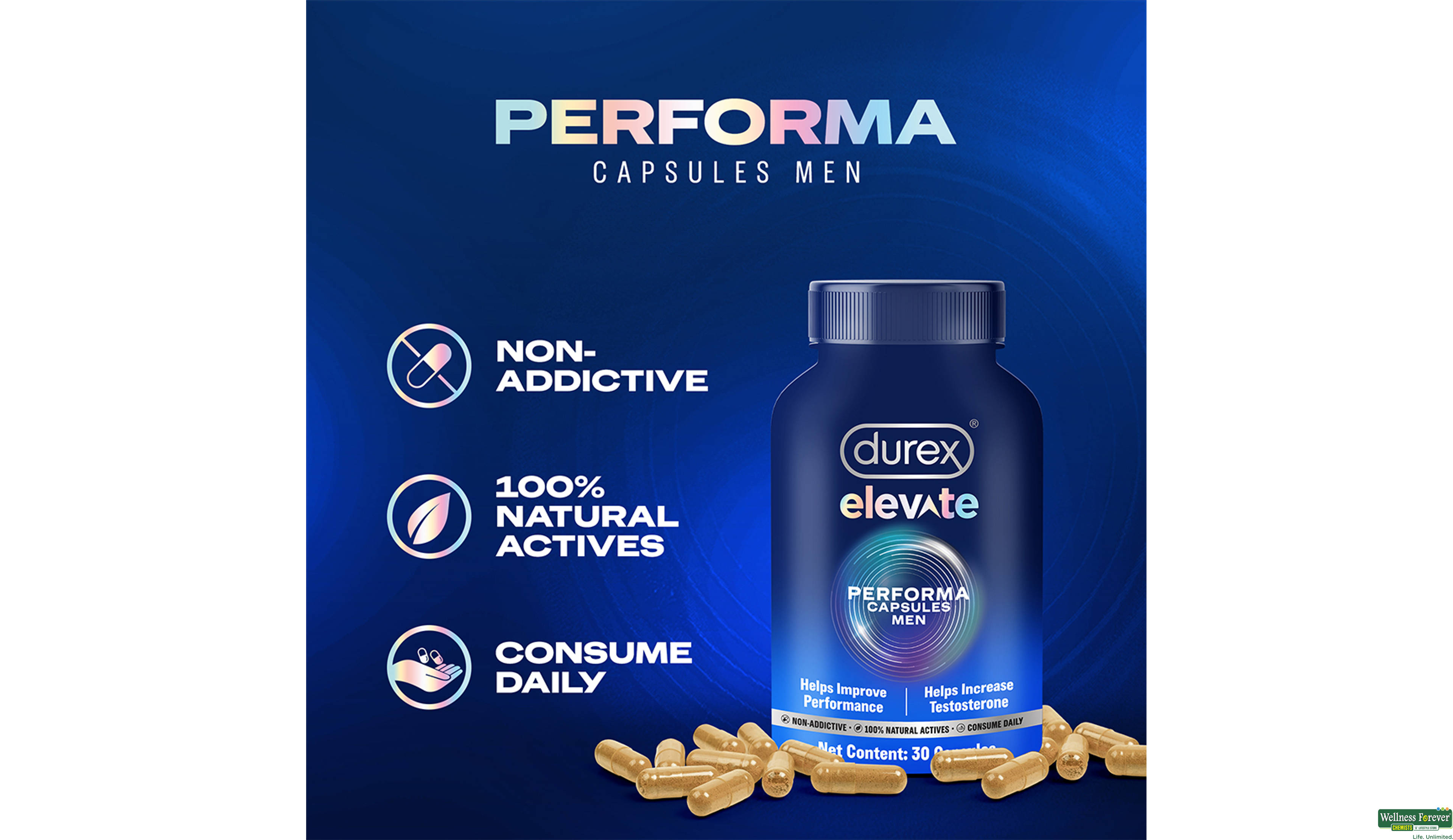 DUREX ELEVATE PERFORMA CAPSULES FOR MEN 1PC- 2, 30CAP, null