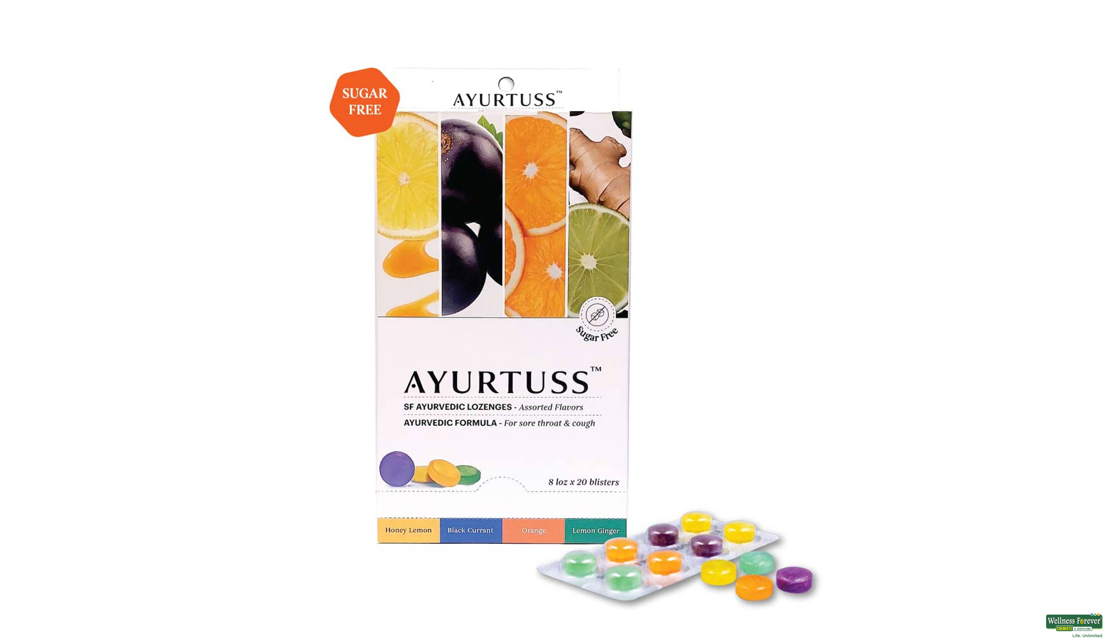 AYURTUSS ASSORTED LOZENGES SUGAR FREE 8TAB 1PC- 1, 1PC, null