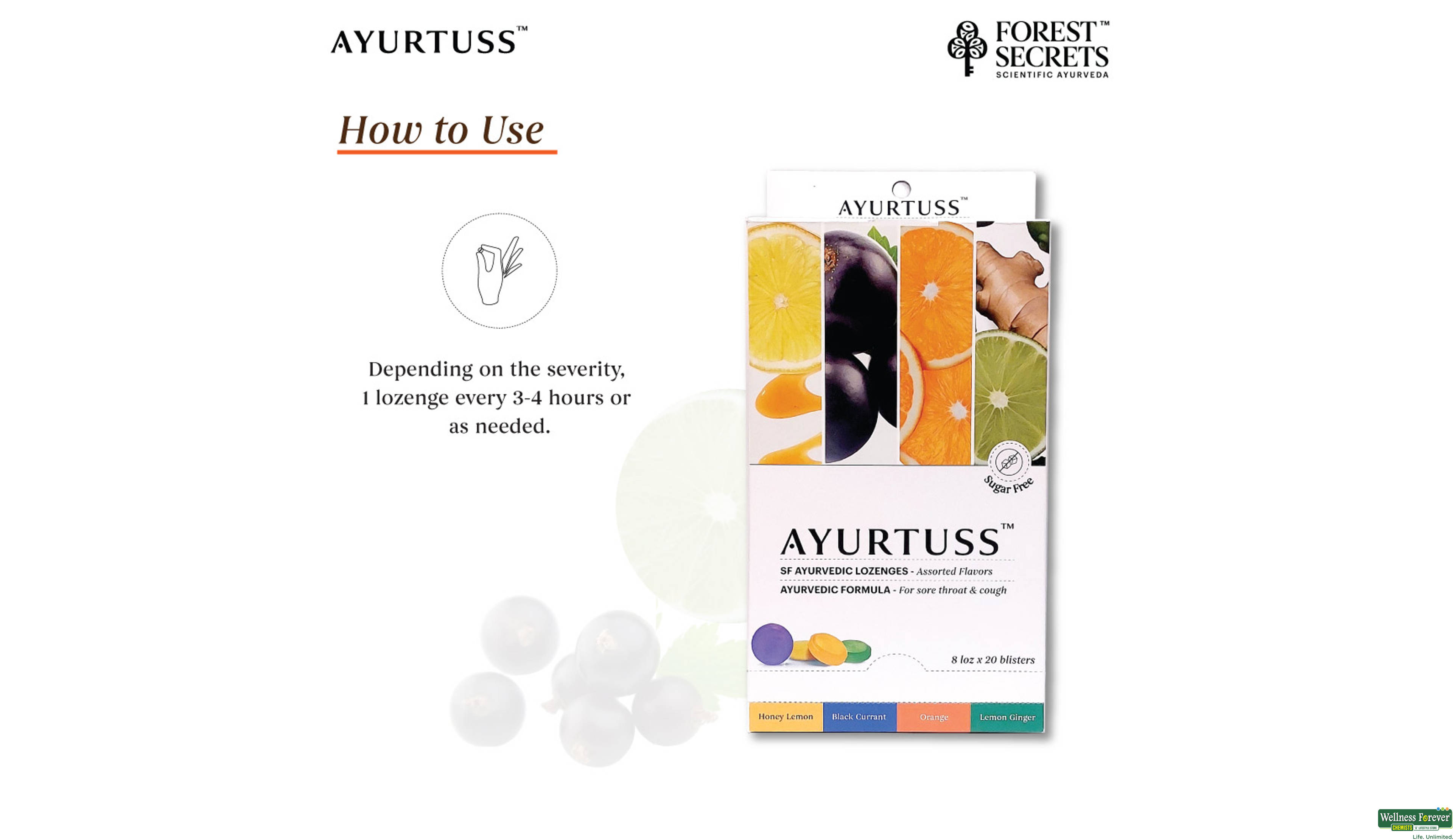 AYURTUSS ASSORTED LOZENGES SUGAR FREE 8TAB 1PC- 2, 1PC, null