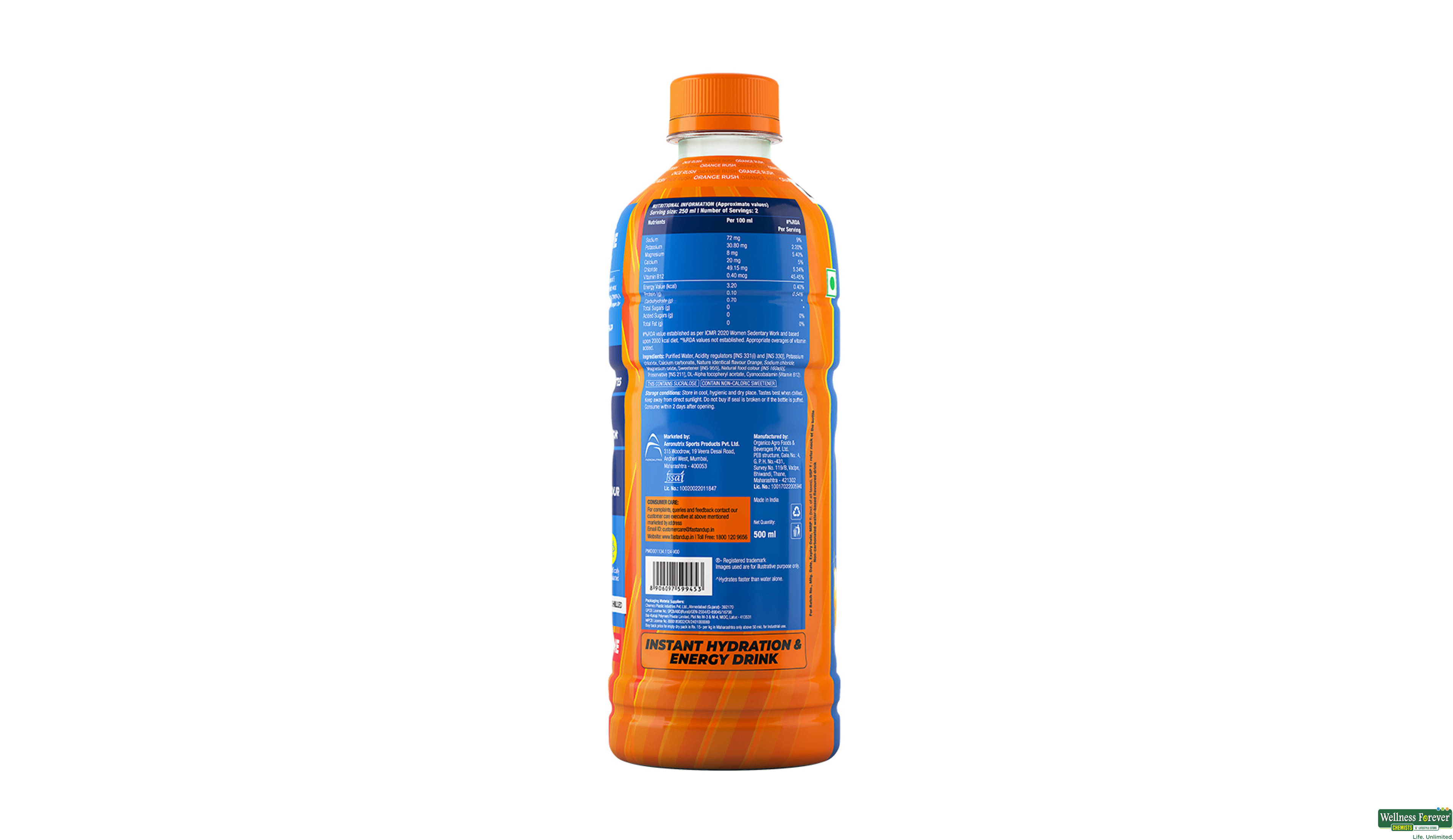 FAST/UP RELOAD HYDRATION DRINK ORANGE ZERO SUGAR 500ML- 2, 500ML, null