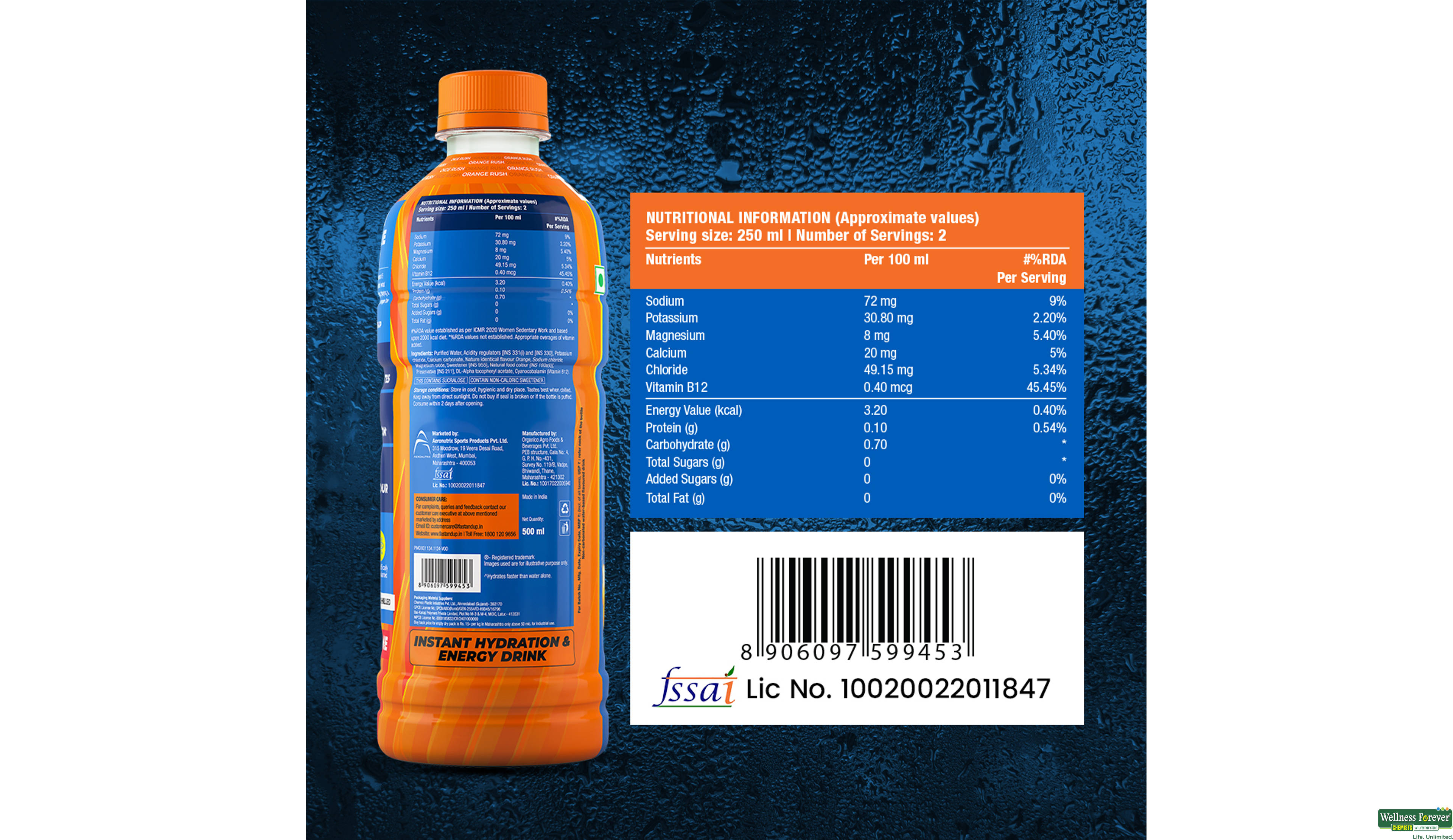 FAST/UP RELOAD HYDRATION DRINK ORANGE ZERO SUGAR 500ML- 7, 500ML, null