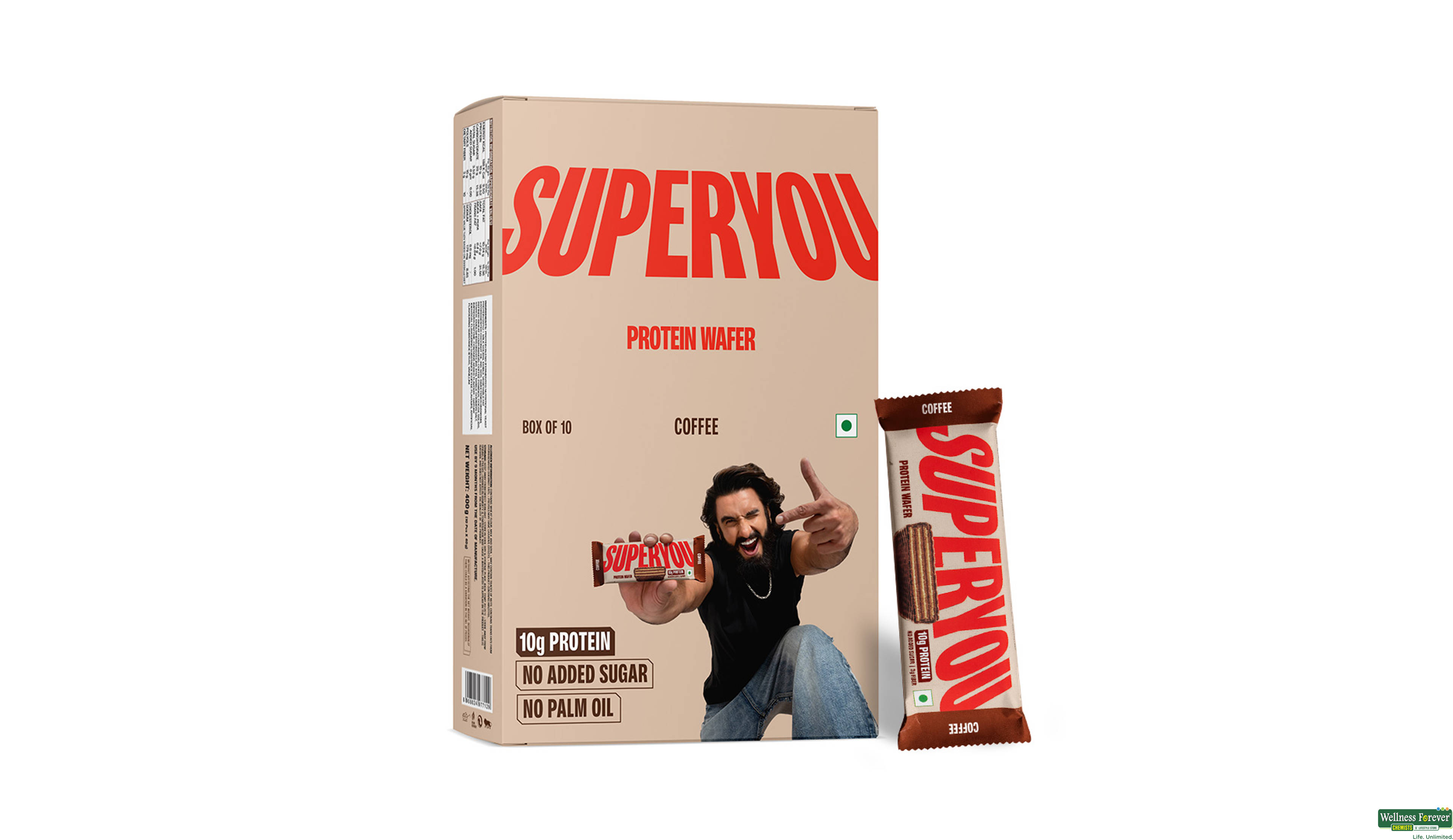 SUPERYOU COFFEE PROTEIN WAFER BAR 40GM- 5, 40GM, null