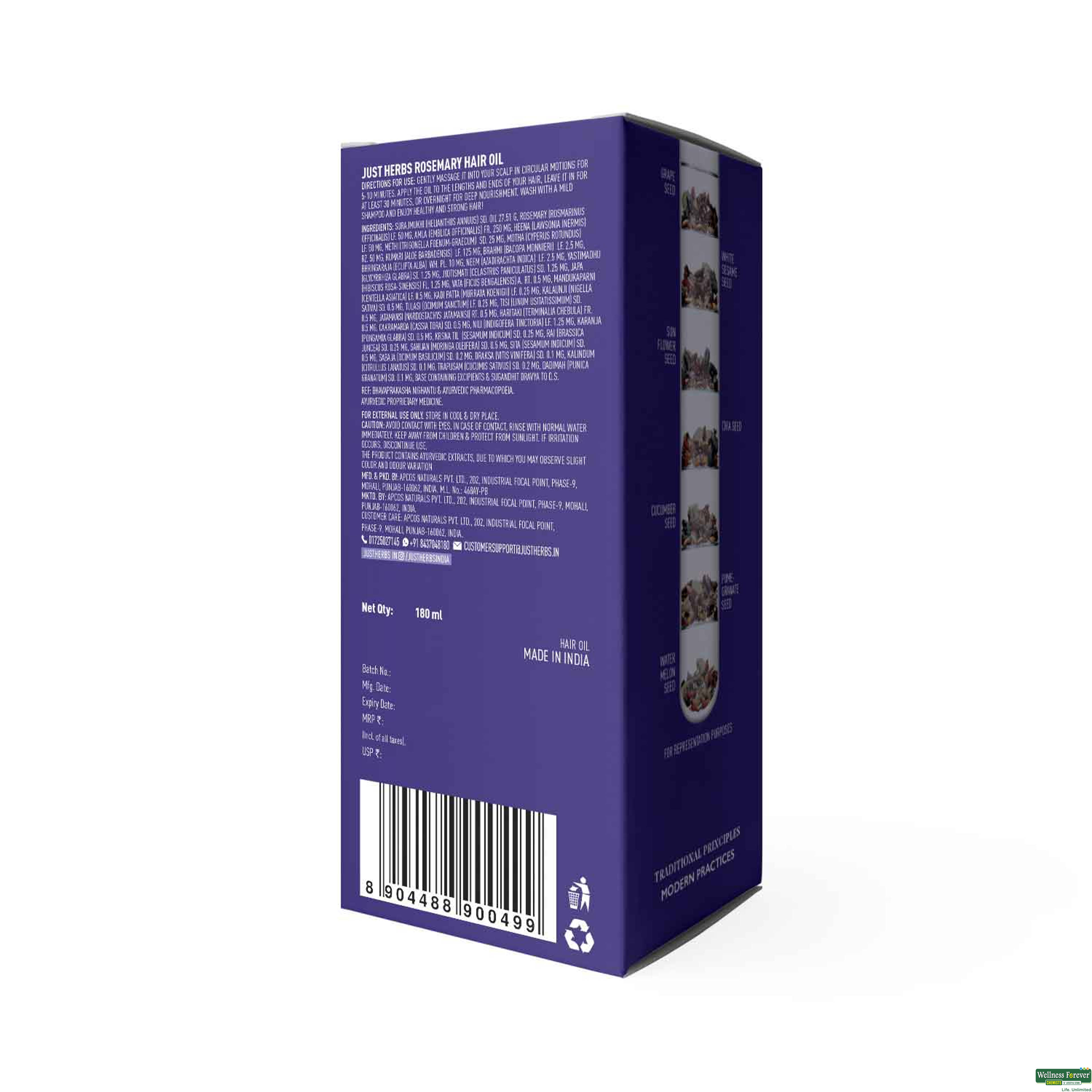 JUST HERBS ROSEMARY HAIR OIL NOURISH and STRENGTHEN 180ML-image