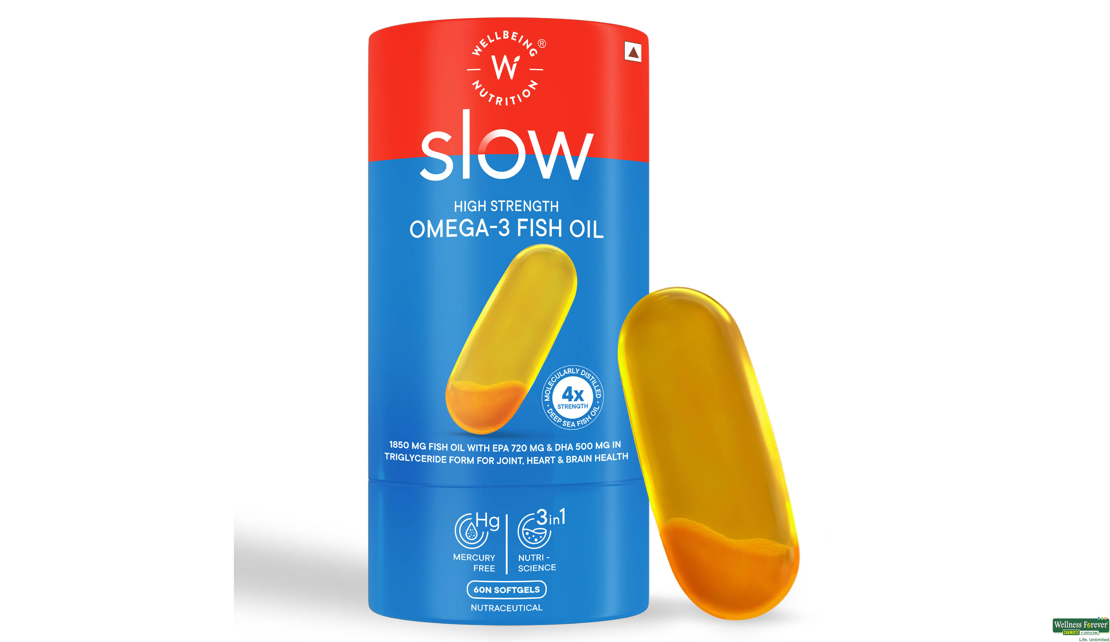 WELLBEING NUTRITION SLOW TRIPLE STRENGTH OMEGA-3 60CAP- 1, 60CAP, null