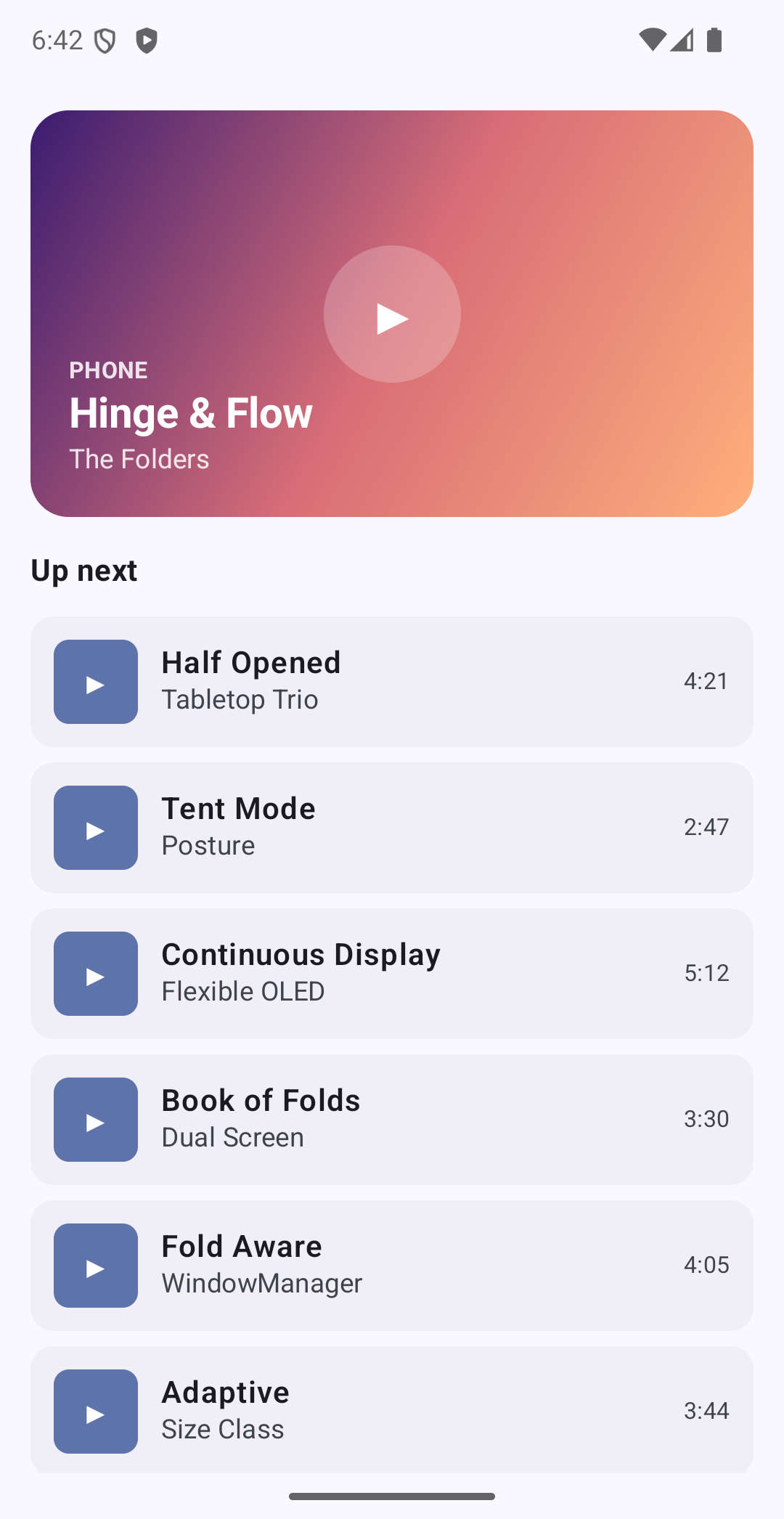Folded outer display showing a single scrolling column