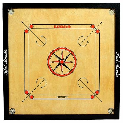 Picture of Engineered Wood Gloss Finish Carrom Board with Coins, Striker and Powder, Large 32 Inch 4Mm