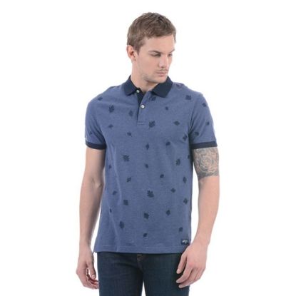 Picture of Gant Printed Men Polo Neck Blue T-Shirt