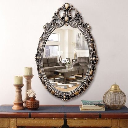Picture of Vintage style Home Decorative wooden Vanity wall Mirror glass for Living Bathroom Bedroom