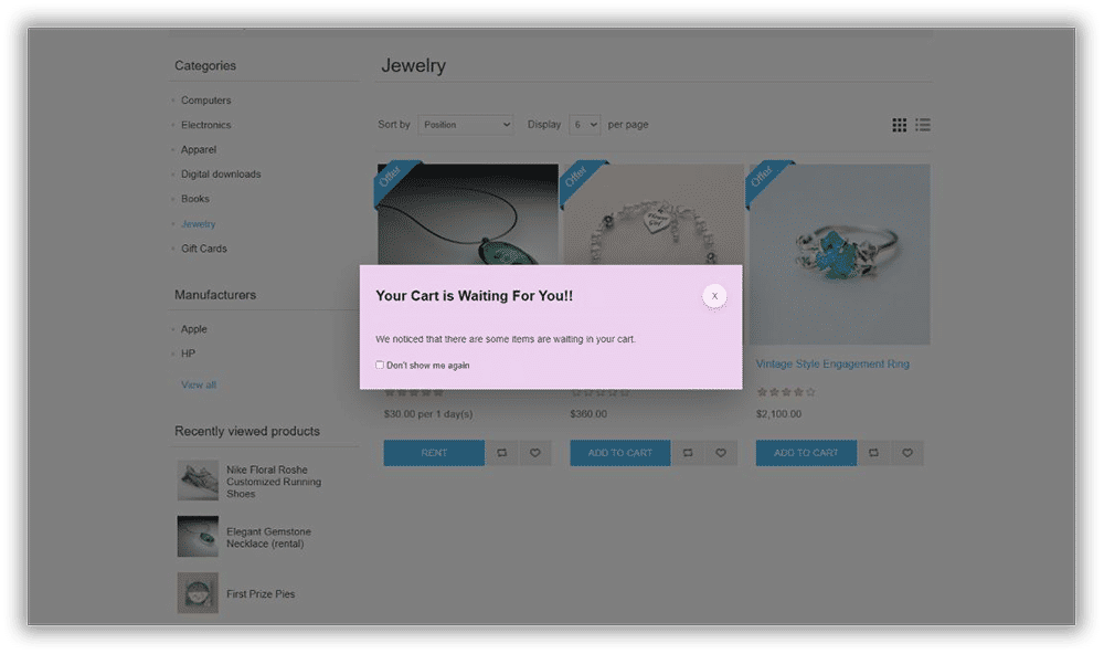 display exit intent popup on storefront exit intent popup extension for nopcommerce