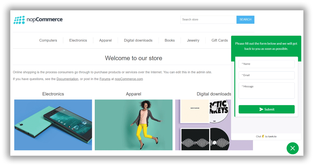 display live chat widget on storefront live chat extension for nopcommerce