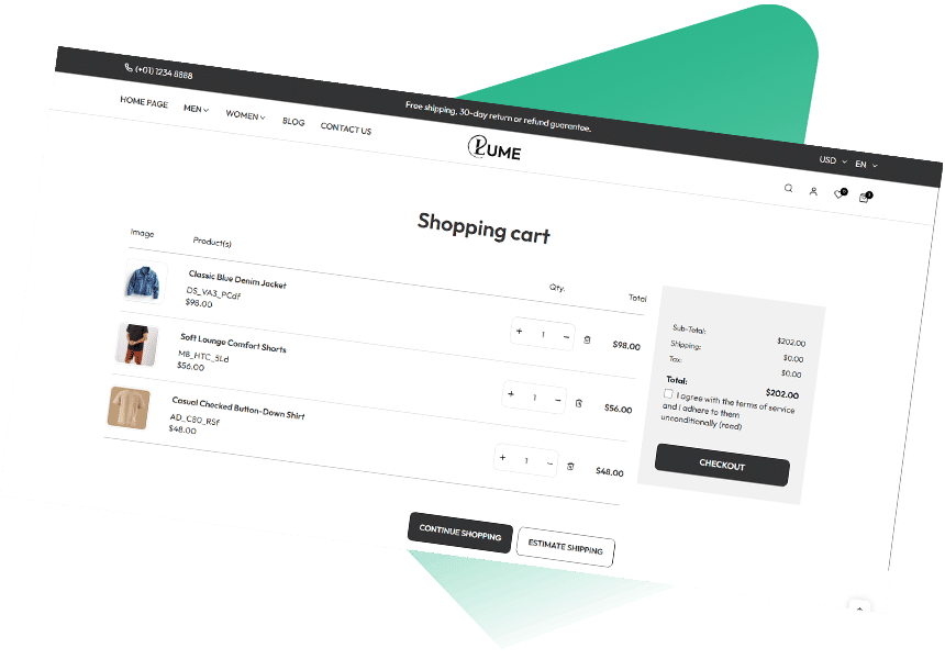 lume custom nopcommerce theme shopping cart design page