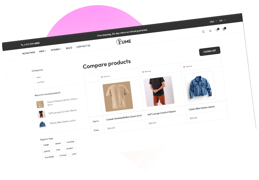 lume nopcommerce theme compare product page