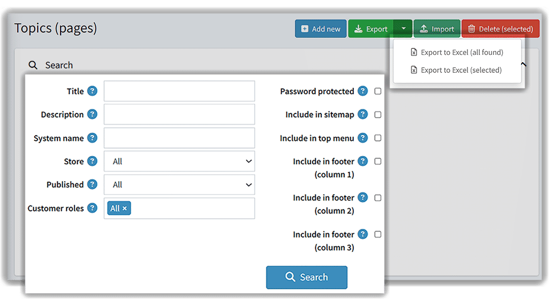 import and export images with advanced search topic page