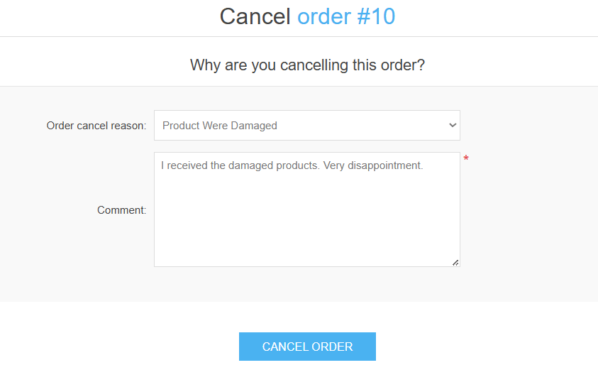 nopcommerce cancel order option plugin allows to add cancellation reasons
