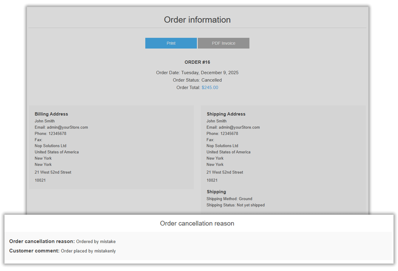 nopcommerce cancel order option plugin allows to display cancellation reasons in orders