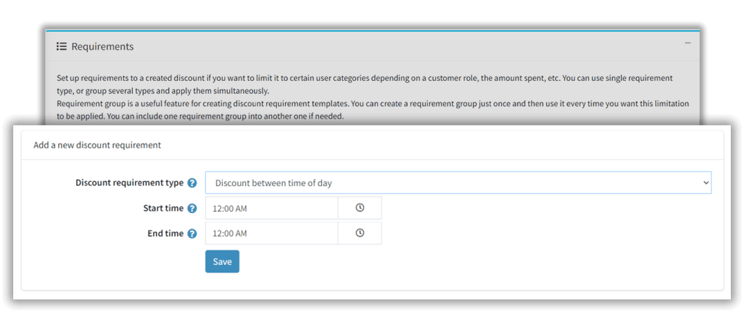 select discount between time of day requirement in nopCommerce plugin