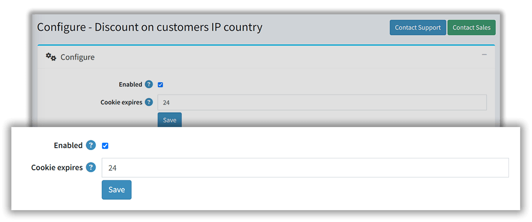 configuration page of discount on customer ip country plugin for nopcommerce