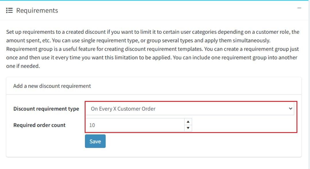 User-friendly admin interface for configuring discounts on every X order with nopCommerce plugin by NopAdvance
