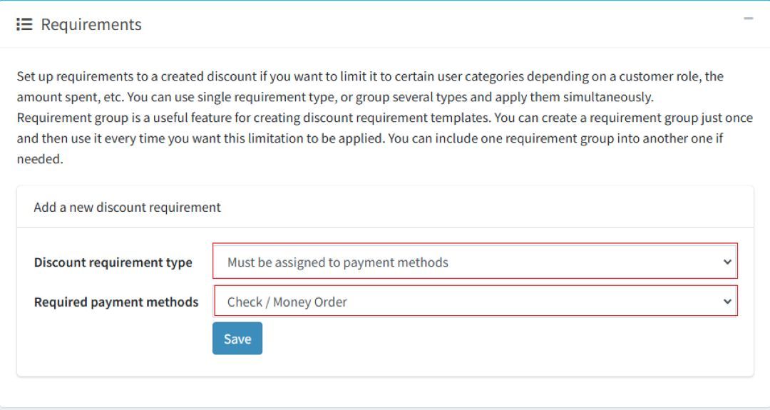 nopCommerce payment method discount rule configuration interface by NopAdvance