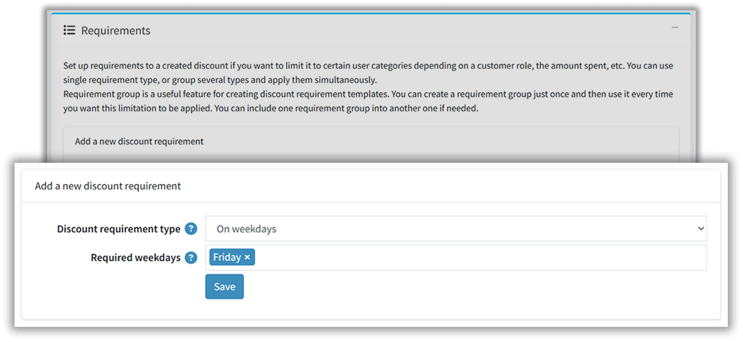 configuration page of discount on selected weekday plugin for nopcommerce