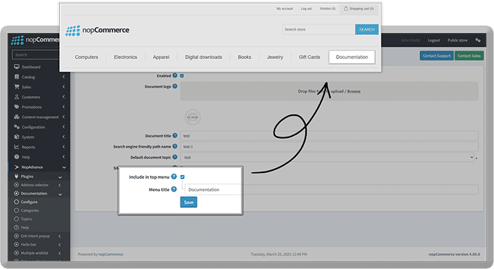 add documentation plugin menu item in nopcommerce top menu