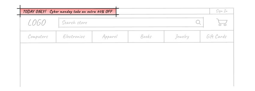 urgency based hello bar top of the page in an ecommerce store