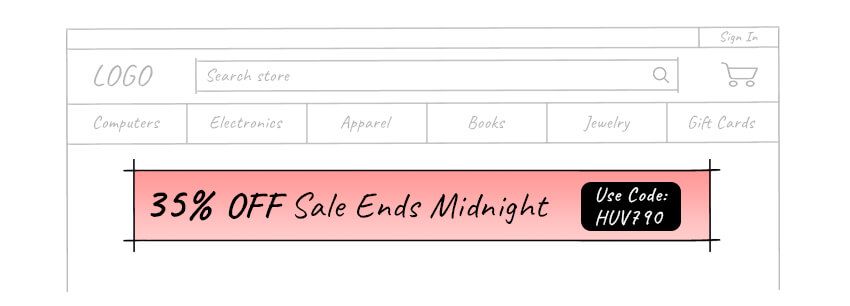 promotional, sales hello bar placed on bottom of the page