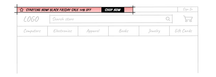 eye-catching shop now with cta hello bar design example