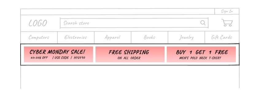 multi-offer promotional hello bar placed below the navigation bar