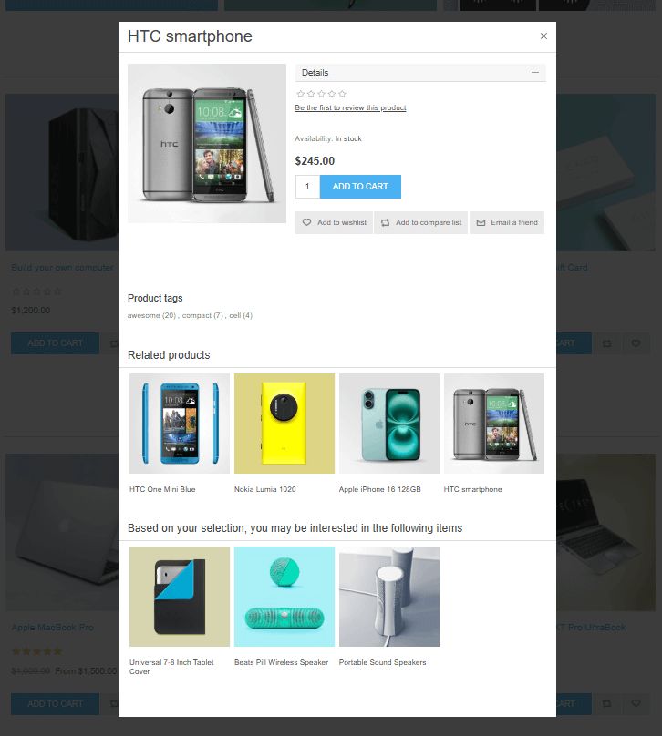 nopcommerce product quick view plugin displays lightbox popup